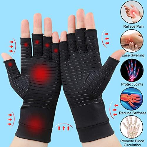 Semikk 2 Pairs Compression Gloves for Women and Men – Copper Arthritis Gloves for Rheumatoid Arthritis Osteoarthritis Carpal Tunnel – Hand Pain Relief and Support – Open Finger (Black, X-Large (2 Pair))
