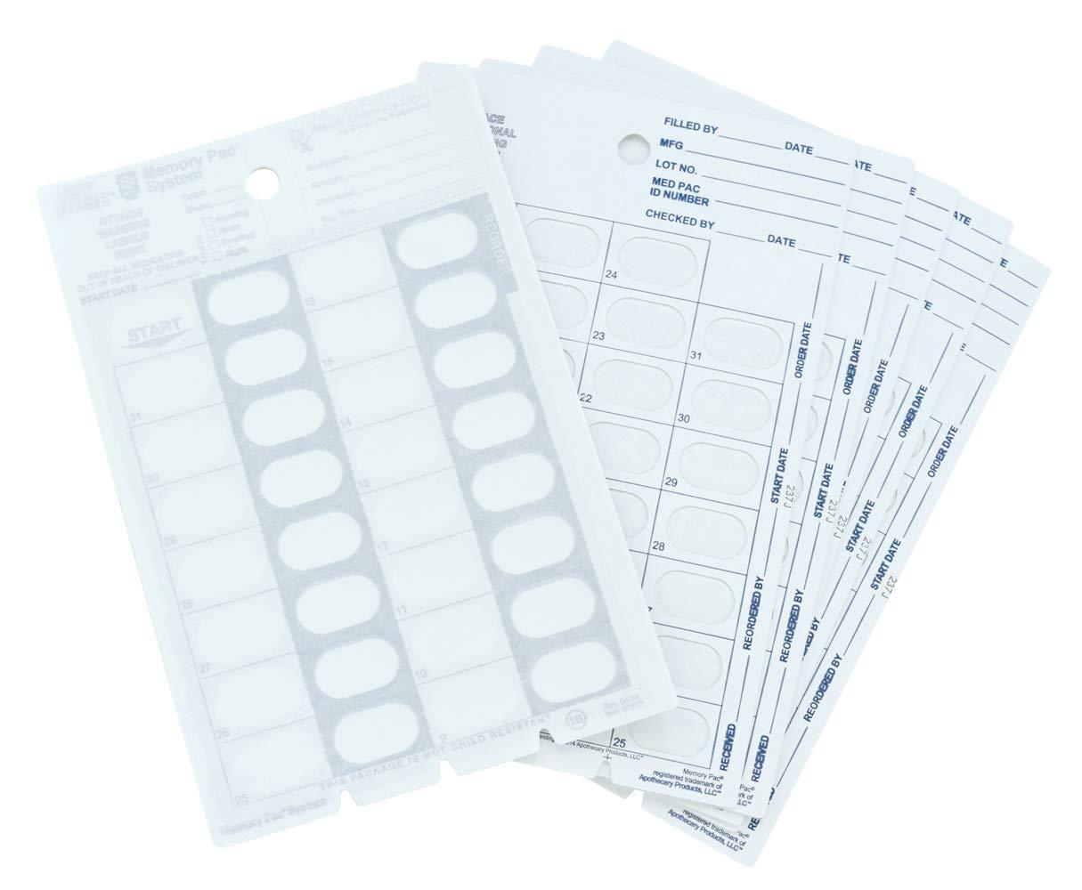 Apothecary Medication Blister Pack Refill Set Cold Seal - Includes Blister Trays & Cold-Seal Cards - Pill Blister Sizes Regular or Jumbo Blisters (Monthly - Jumbo 5/8" Deep - 100 Pack)