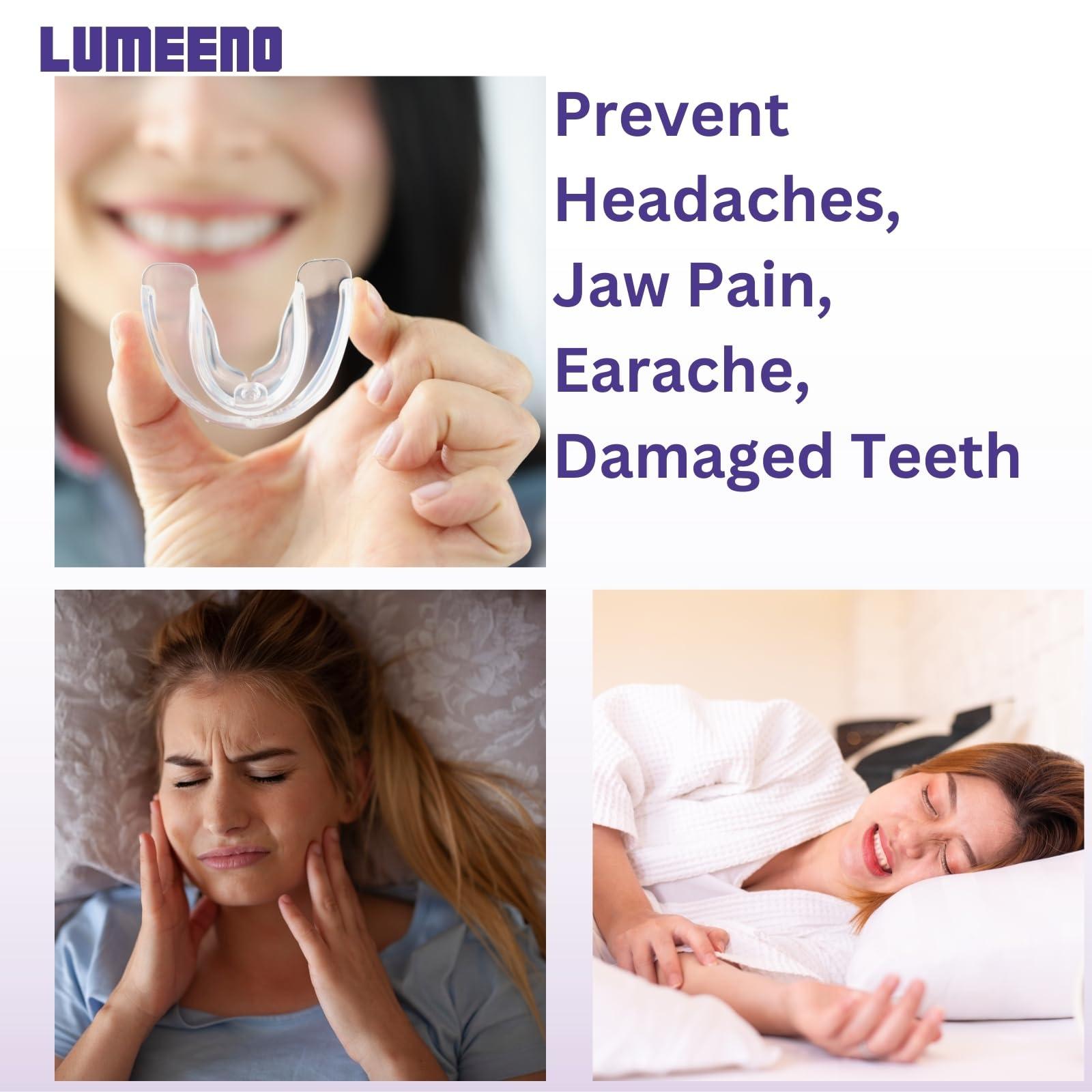 Lumeeno Mouth Guard for Grinding Teeth at Night Guards for Teeth Grinding 8-Pack (2 Sizes) and 2 Travel Cases Trimmable Design Hot Water Fit Mouthguard for Tooth Protection