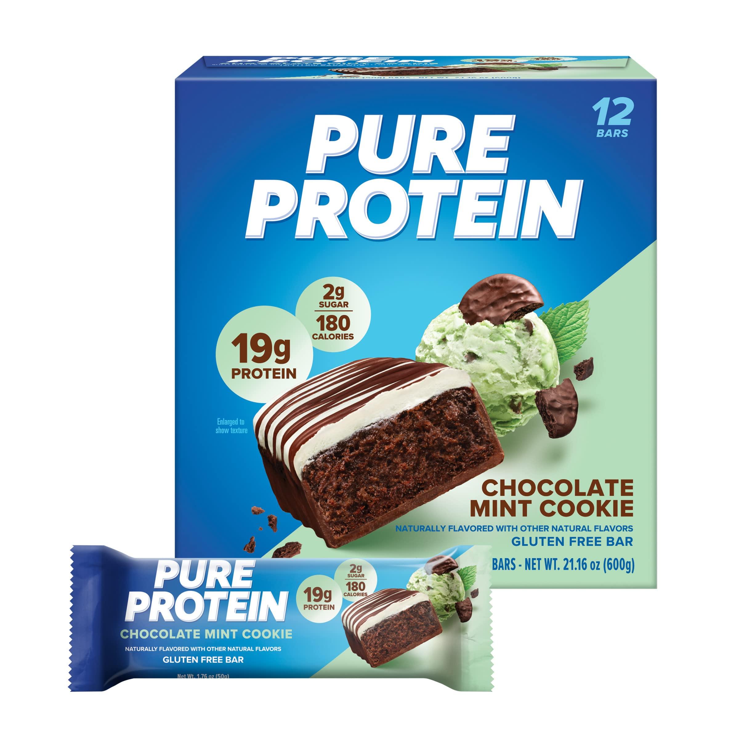 Pure Protein Pure Protein Chocolate Protein Shake, 30g Protein, 12 Pack and Pure Protein Chocolate Mint Cookie Protein Bars, 19g Protein, 12 Count