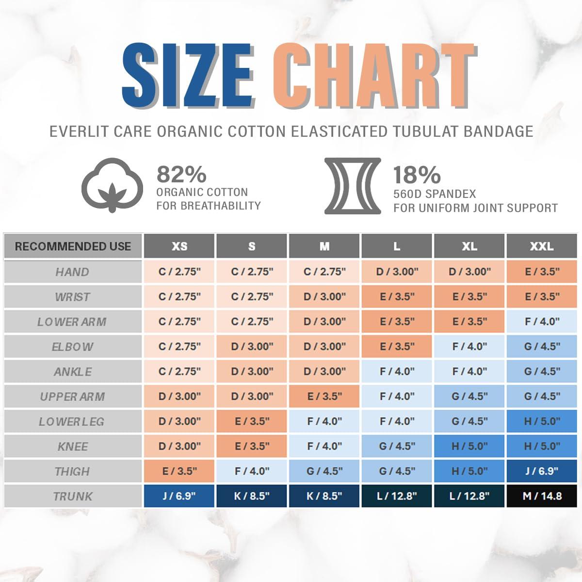 EVERLIT EVERLIT Organic Cotton Elasticated Tubular Bandage Latex-Free | Machine Washable Stockinette Moderate Compression for Arm, Knees, Legs, Joints | Sensitive Skin Tissue Support (Size C | 2.75\" x 11 yd)