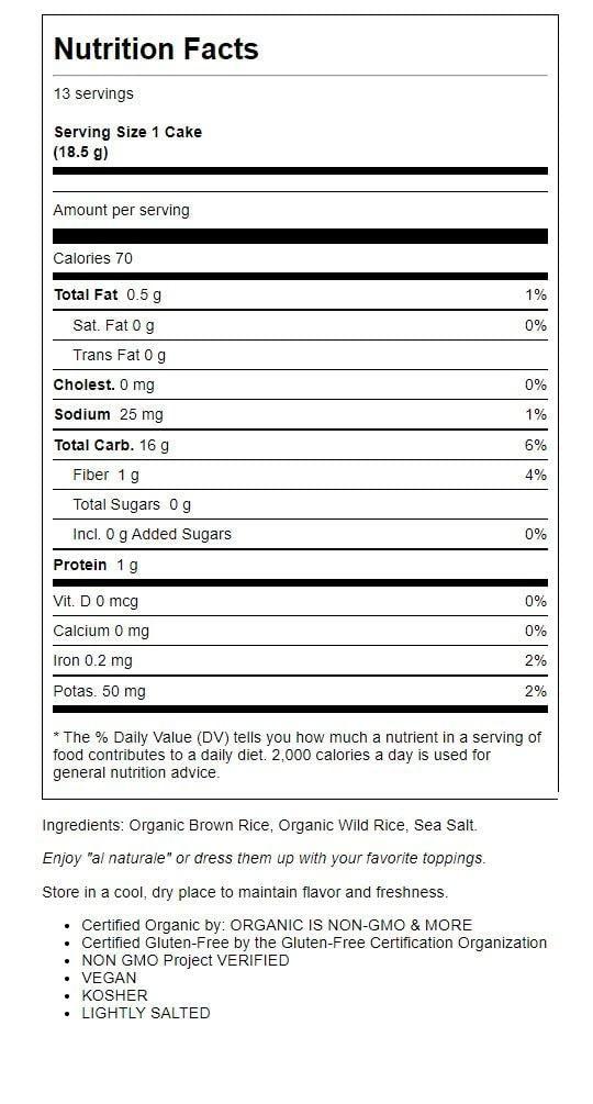 Lundberg Lundberg Family Farms Organic Whole Grain Rice Cakes - Wild Rice 8.5 oz Pkg