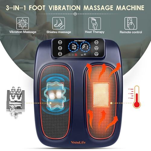 VnioLife Electric Foot Massager with Heat for Neuropathy Plantar Fasciitis Pain FSA HSA Eligible Vibration Shiatsu Heated Foot Massager Pain Circulation Feet Massager for Pain Relief Improve Muscle Relaxation
