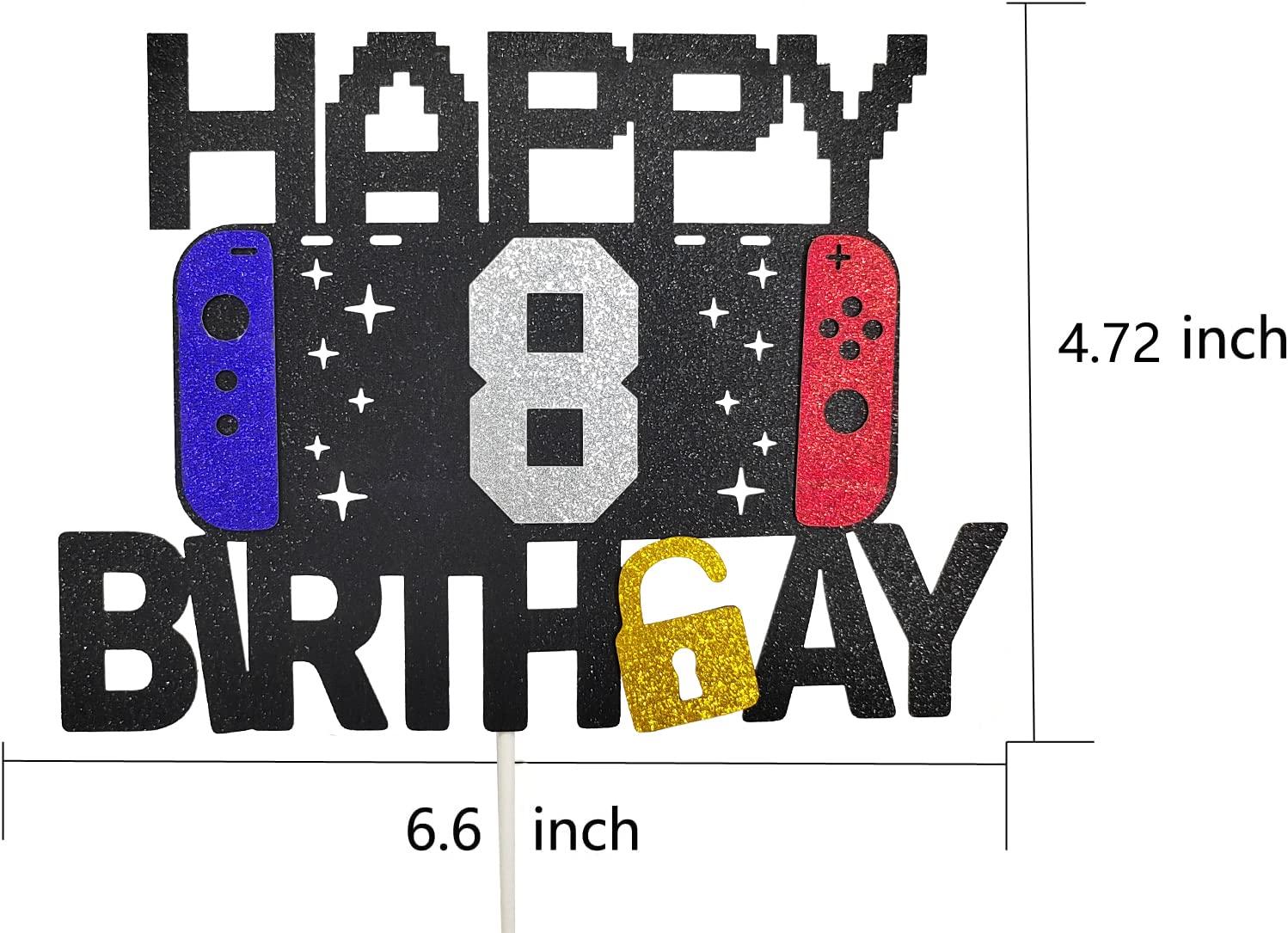 keonsatrz Happy 8th Birthday Video Game Cake Topper for Kids Boys Girls 8-Years-Old Birthday Party Decoration - Level 8th Birthday Cake Topper (happy 8th birthday)