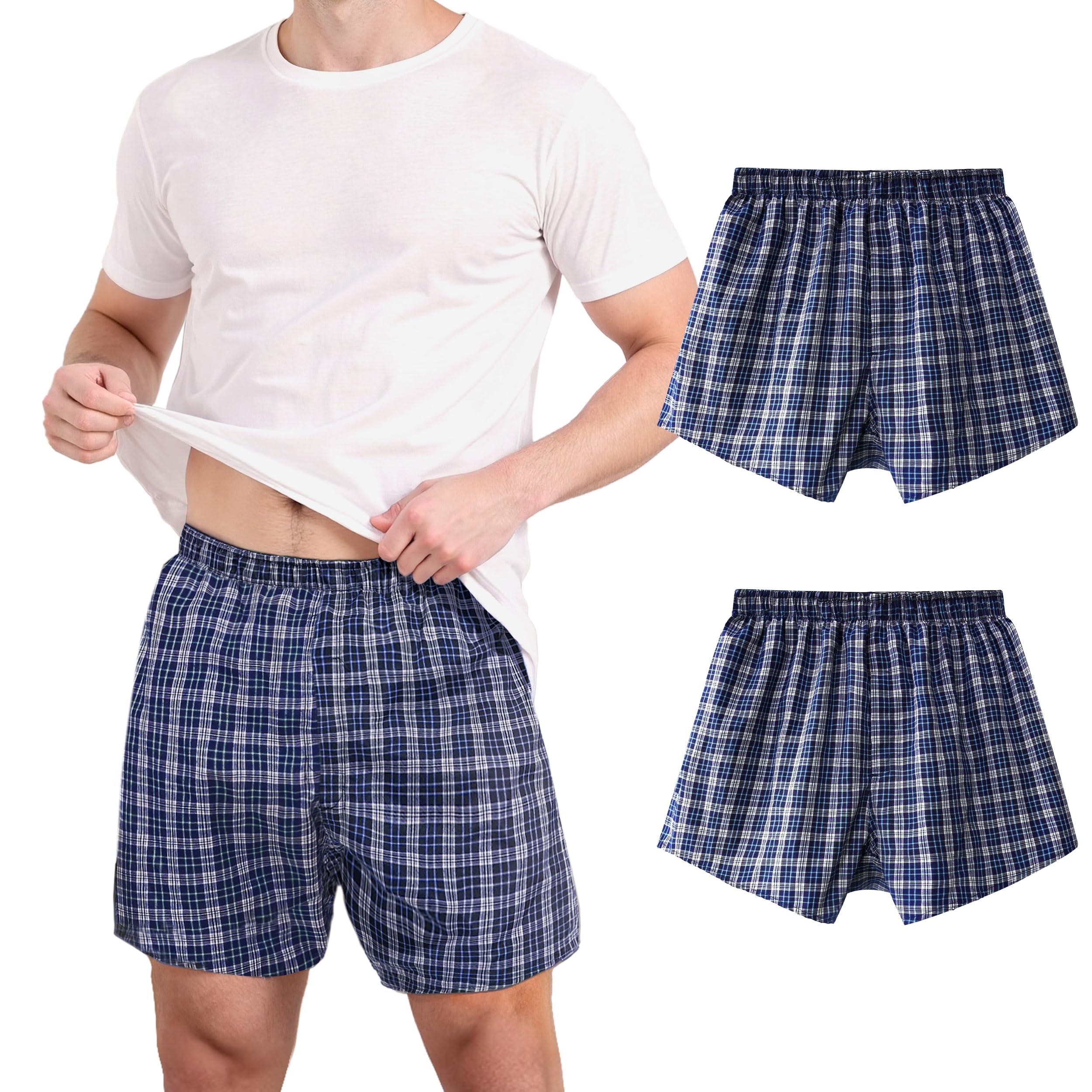 TIICHOO TIICHOO Incontinence Underwear for Men Washable Urinary Incontinence Boxer with Front Fly Regular Absorbency Mens Leak Proof Underwear 2 Pack(Medium, Blue Plaid)