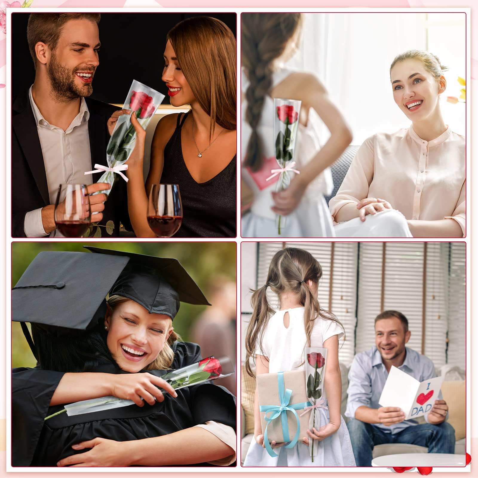 Yexiya Yexiya Single Rose Sleeve Bouquet Bags, Single Floral Clear Packaging Bag, Flower Wrapping Paper, Flower Bouquet Sleeves for Valentine\'s Day Galentines Day Gift Mother\'s Day Wedding Birthday(200 Pcs)