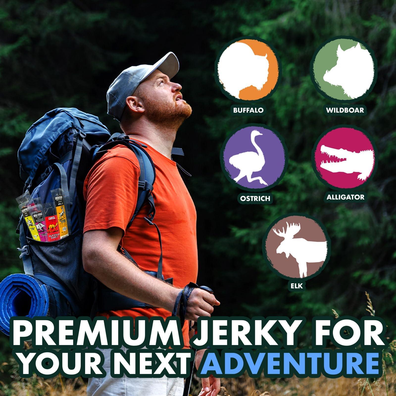 Buffalo Bob's Buffalo Bob\'s Wild Game Meat Snacks (24 pack), Beef Jerky Assortment Pack of Flavorful Strips & Sticks, Exotic Jerky Gift Baskets for Men, Meat Variety Pack for Valentines & Christmas, Meat Bouquet