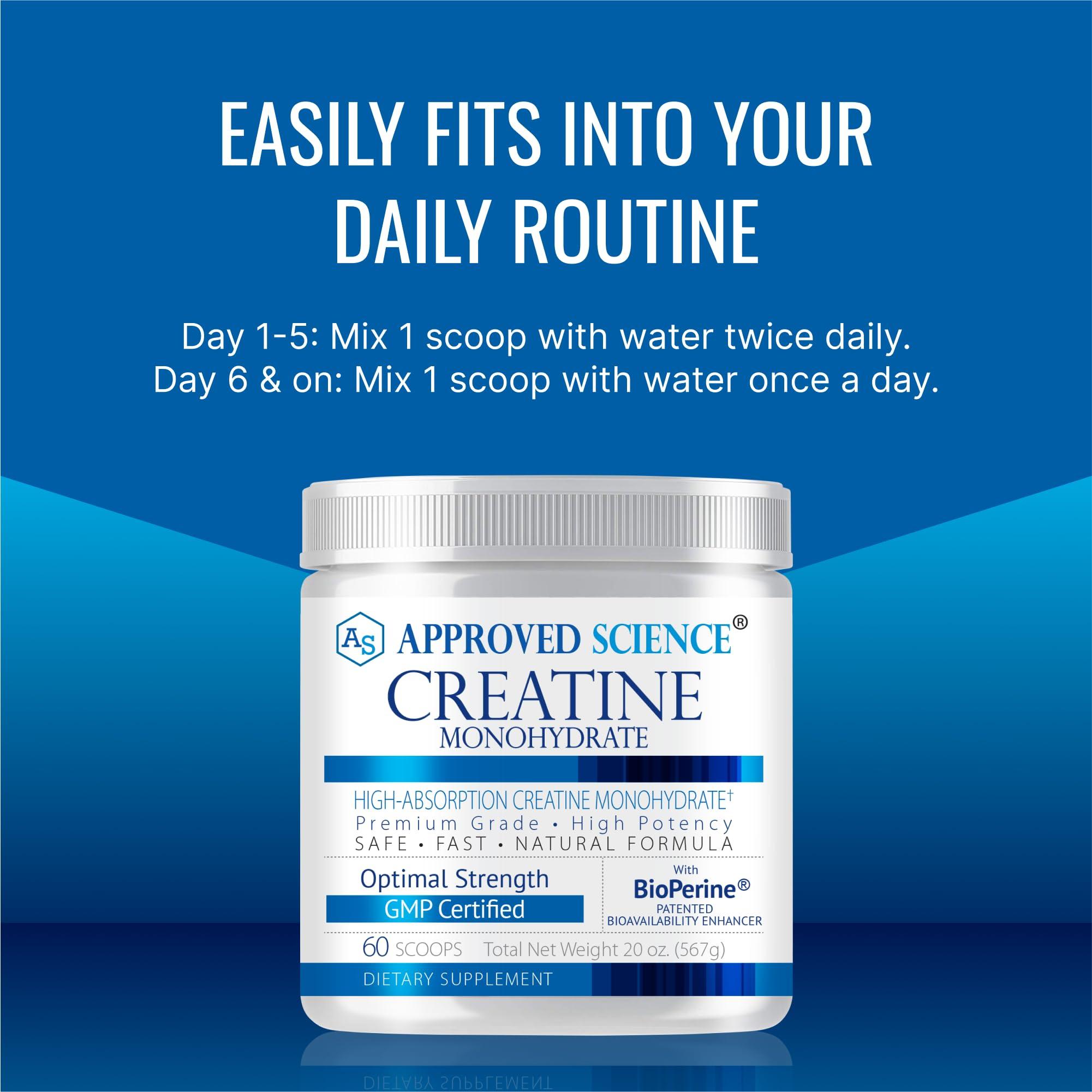 Approved Science Approved Science Creatine Monohydrate Powder with BioPerine - Workout Support - 60 Servings - 5000mg Per Serving - Unflavored - Pack of 2 - Non-GMO, Vegan