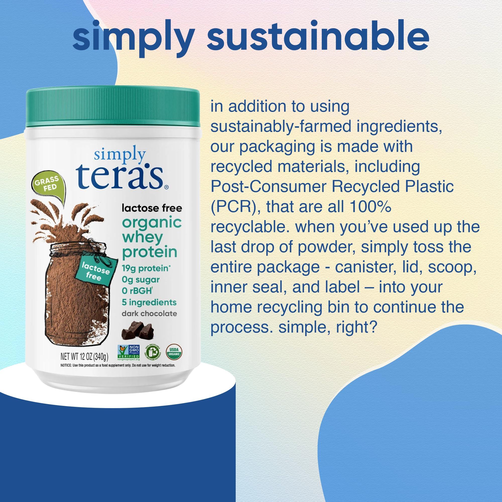 teraswhey Simply tera\'s Lactose Free Whey Protein Powder - Lactose Free Protein Powder, Dark Chocolate Protein Powder with Lactose Free Whey Protein, Non-GMO, Organic - 12 Oz