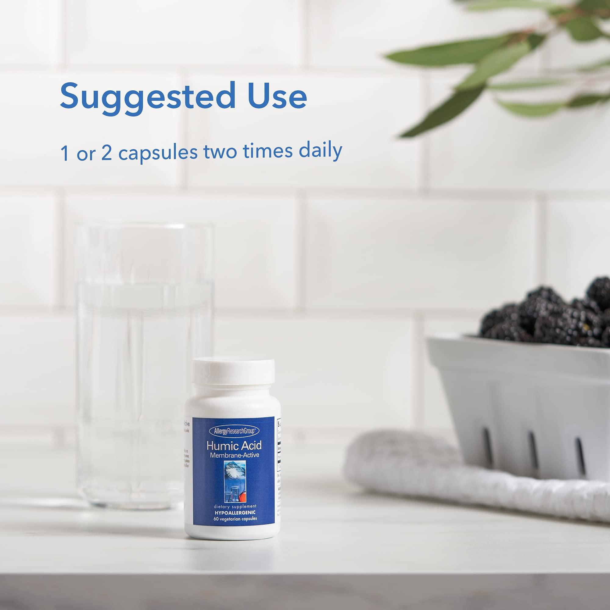 Allergy Research Group Allergy Research Group Humic Acid Supplement - Immune System Support, Humic Acid for Humans, 750mg Humic Minerals, Membrane-Active, Vegetarian Capsules - 60 Count