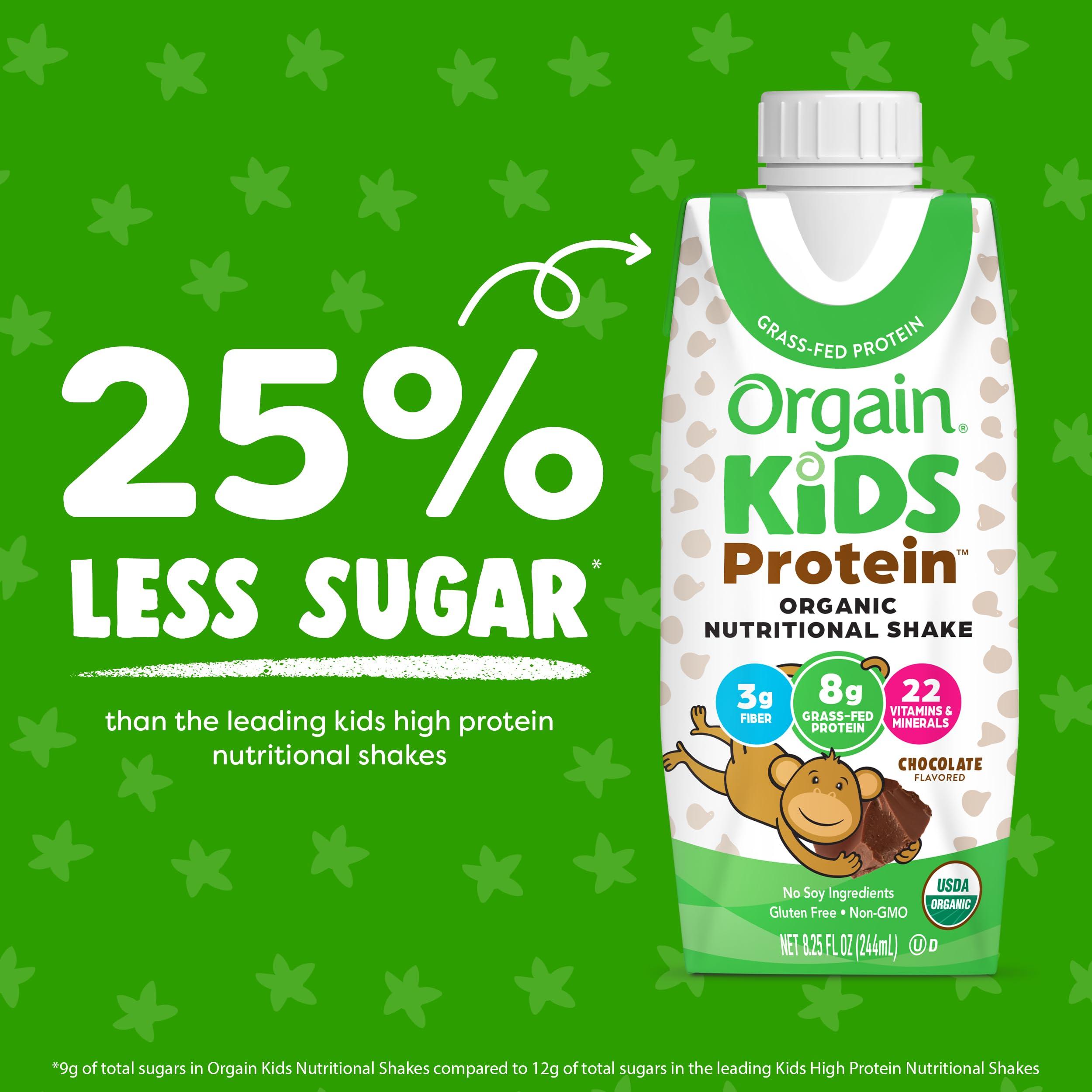 Orgain Orgain Organic Kids Nutritional Protein Shake, Chocolate, Healthy Kids Snacks, 8g Dairy Protein, 3g Fiber, 22 Vitamins & Minerals, No Soy Ingredients, Gluten Free, Non-GMO, 8.25 Fl Oz (Pack of 12)
