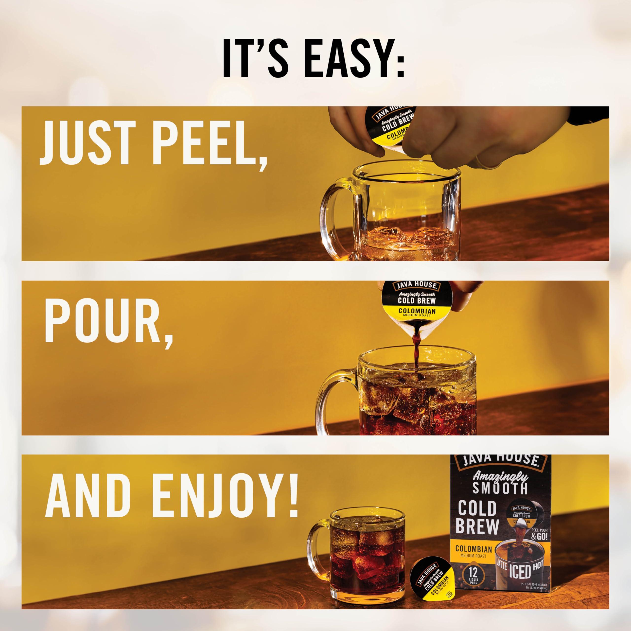 Java House JAVA HOUSE Medium Roast Colombian Cold Brew Pods, (48 Count) Peel and Pour Pods Hot or Iced Instant Coffee Concentrate