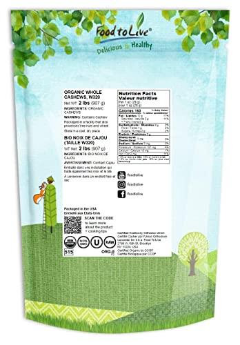 Food to Live Food to Live - Organic Cashews, 2 Pounds Whole, Unsalted, Non-GMO, Kosher, Raw, Vegan, Bulk