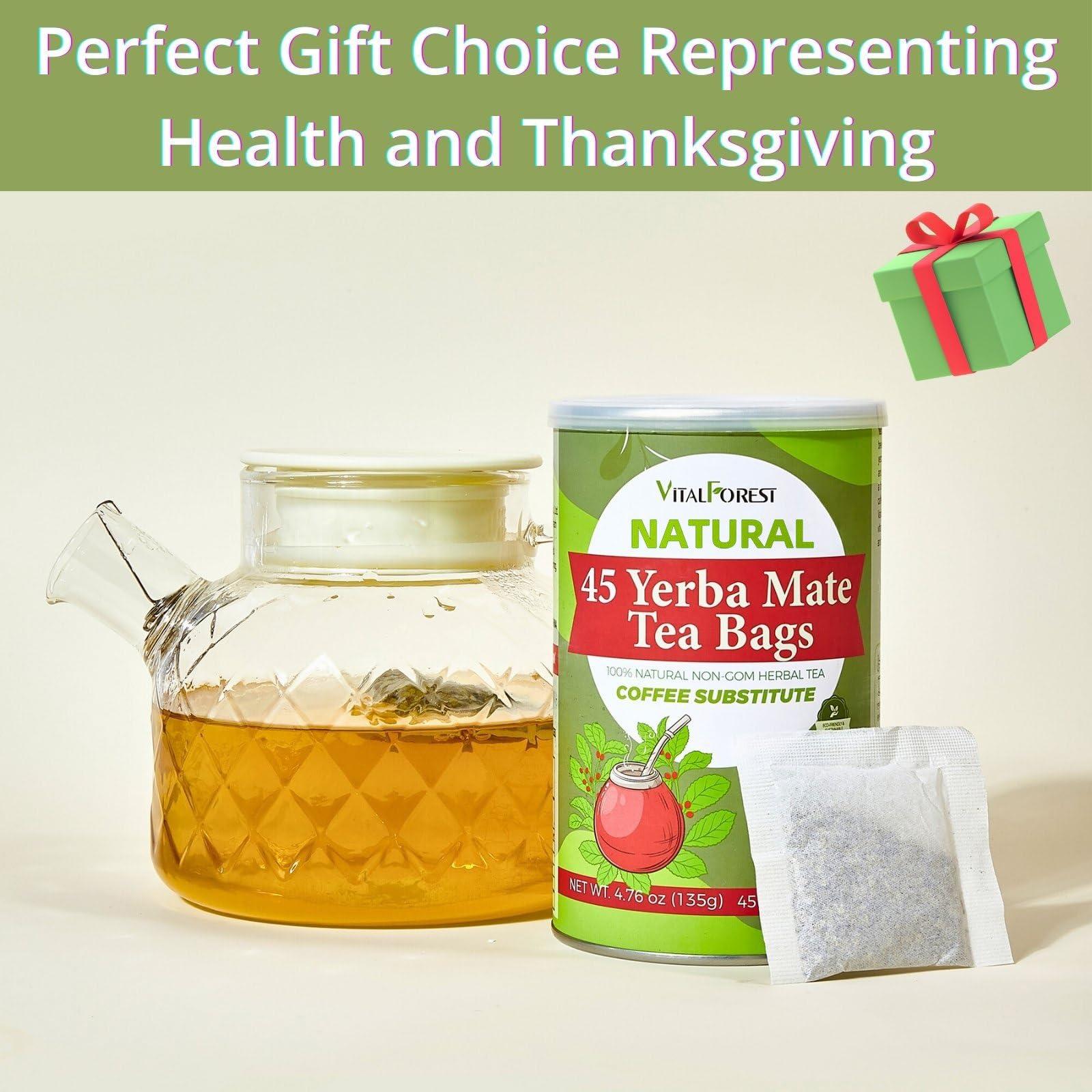 VitalForest 45 Yerba Mate Tea Bags, VitalForest Unsmoked Yerba Mate Argentina, Energy Burst Yerba Tea, NO Dust, NO Stems, from Rainforest, Rich In Antioxidants