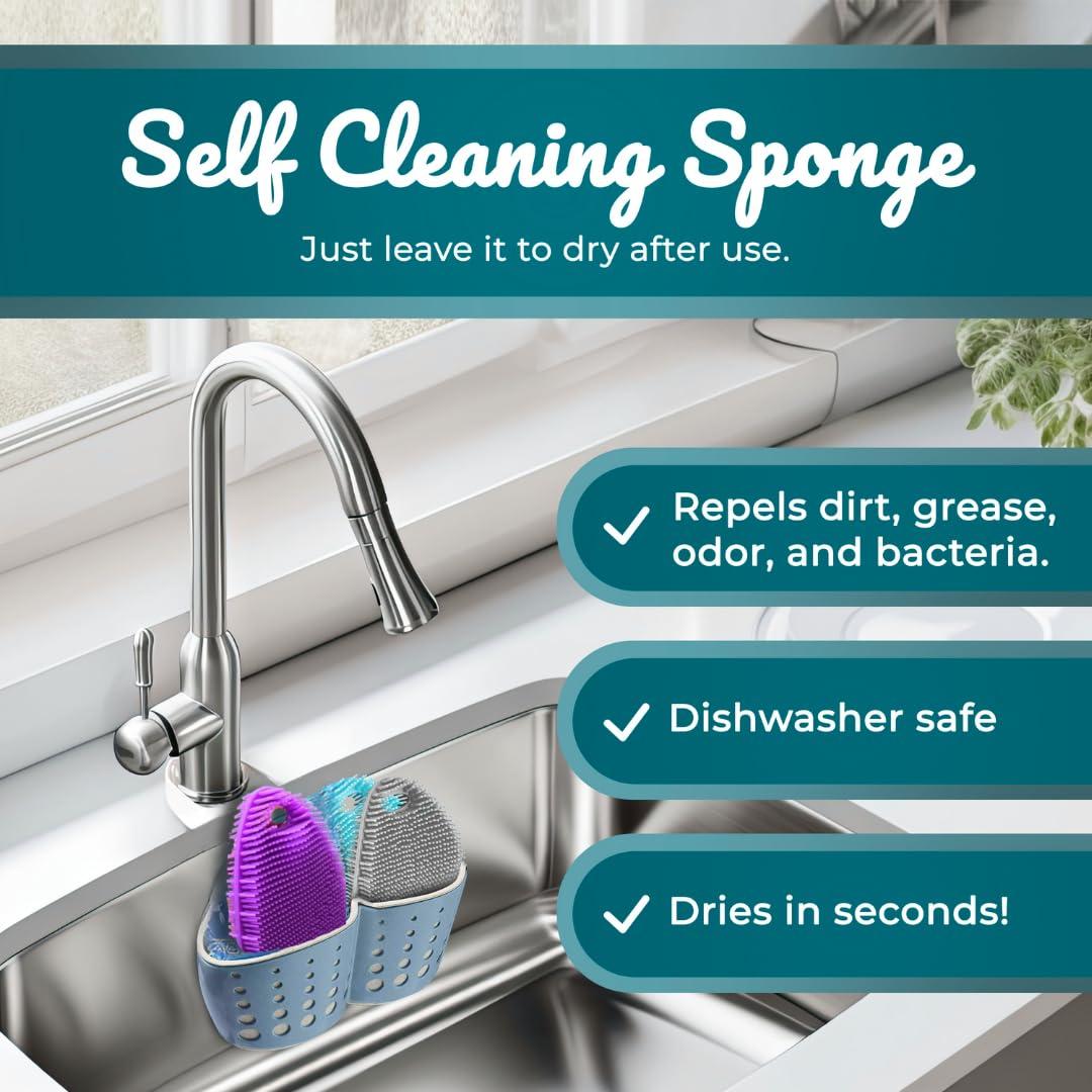 Asiopphire Silicone Sponge Dish Scrubber - Food Grade Silicone Dish Scrubber and Housecleaning - BPA Free Silicone Kitchen Scrubber [4 Pack Ovals]