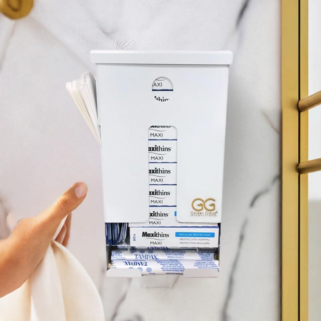 GG Golden Group INTERNATIONAL Tampon and pad Dispenser, Compact, Free Vending, White Steel Restroom Fixture