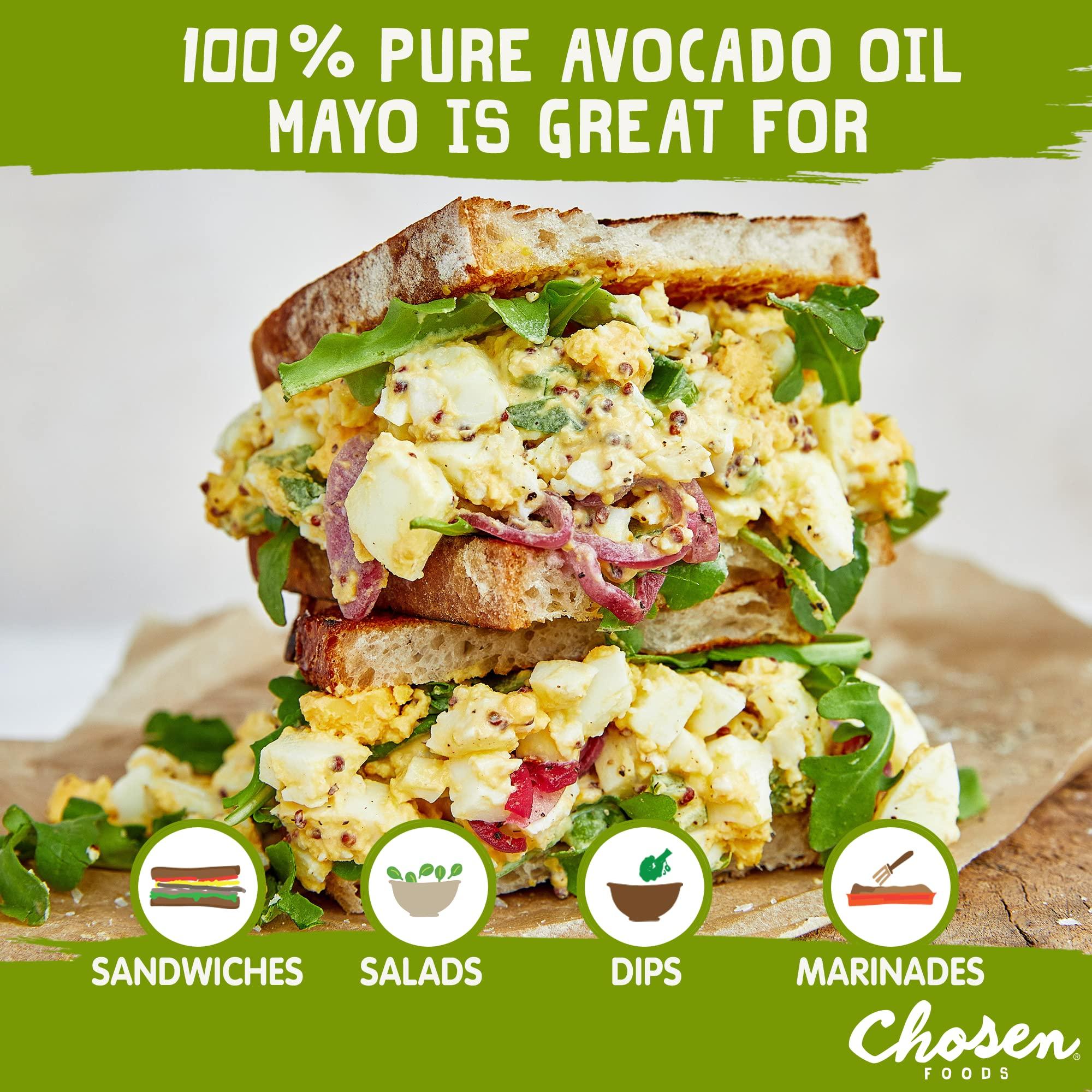 Chosen Foods Chosen Foods 100% Avocado Oil-Based Classic Mayonnaise, Gluten & Dairy Free, Low-Carb, Keto & Paleo Diet Friendly, Mayo for Sandwiches, Dressings and Sauces (11.25 floz 6 Pack)