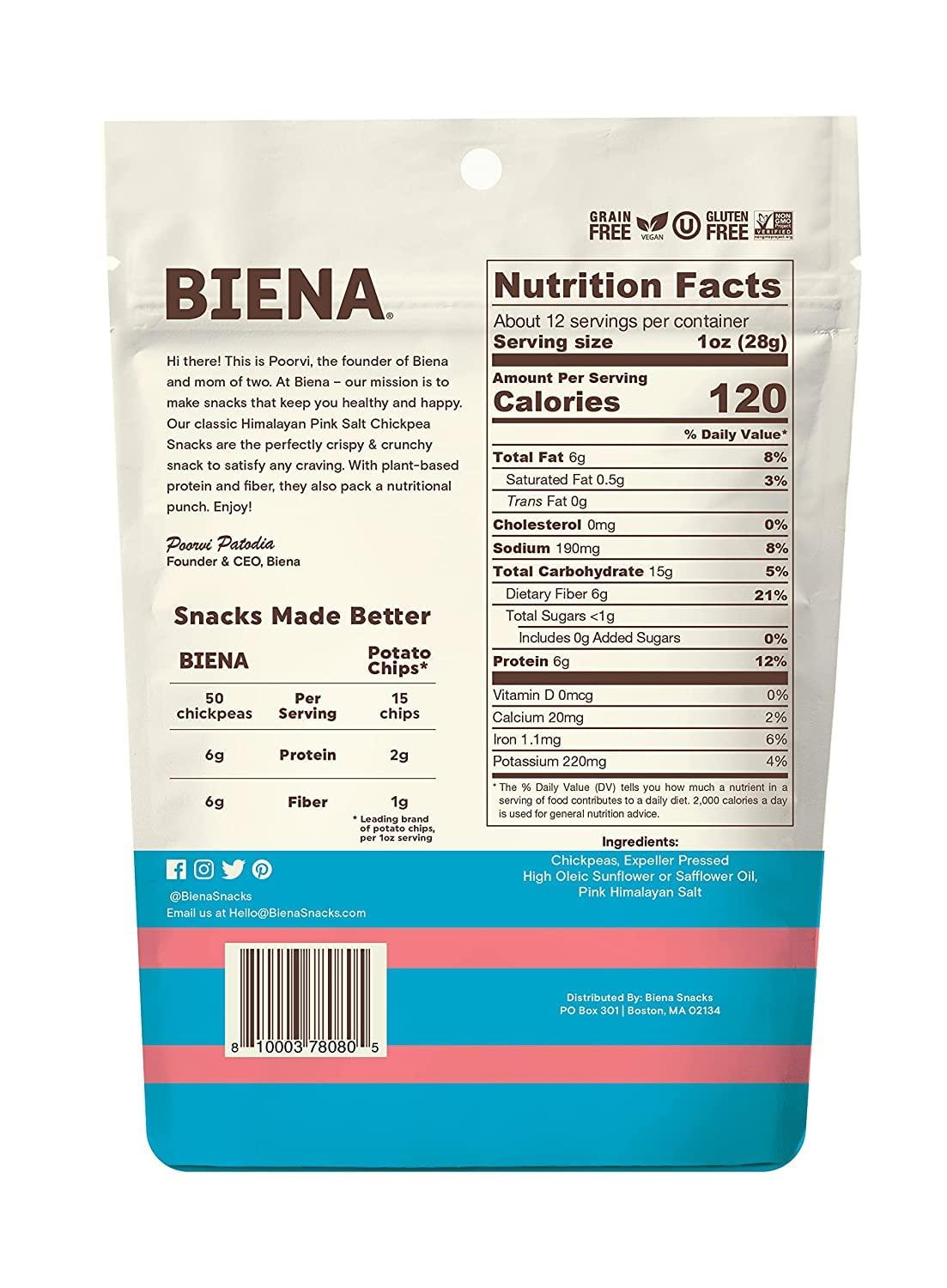 BIENA Biena Sea Salt Chickpea Tasty Thins (4 Pack) And Himalayan Pink Salt Chickpea Snacks (Value Pack)