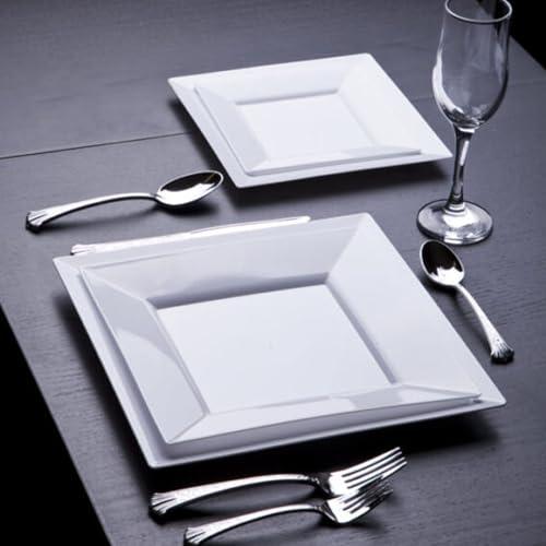 EcoQuality EcoQuality 9.5\" inch White Square Plastic Plates - Disposable China Like Party Plates, Heavy Duty Salad Plates, Dessert Plate, Dinners, Dessert, Wedding, Serveware, Catering (20)