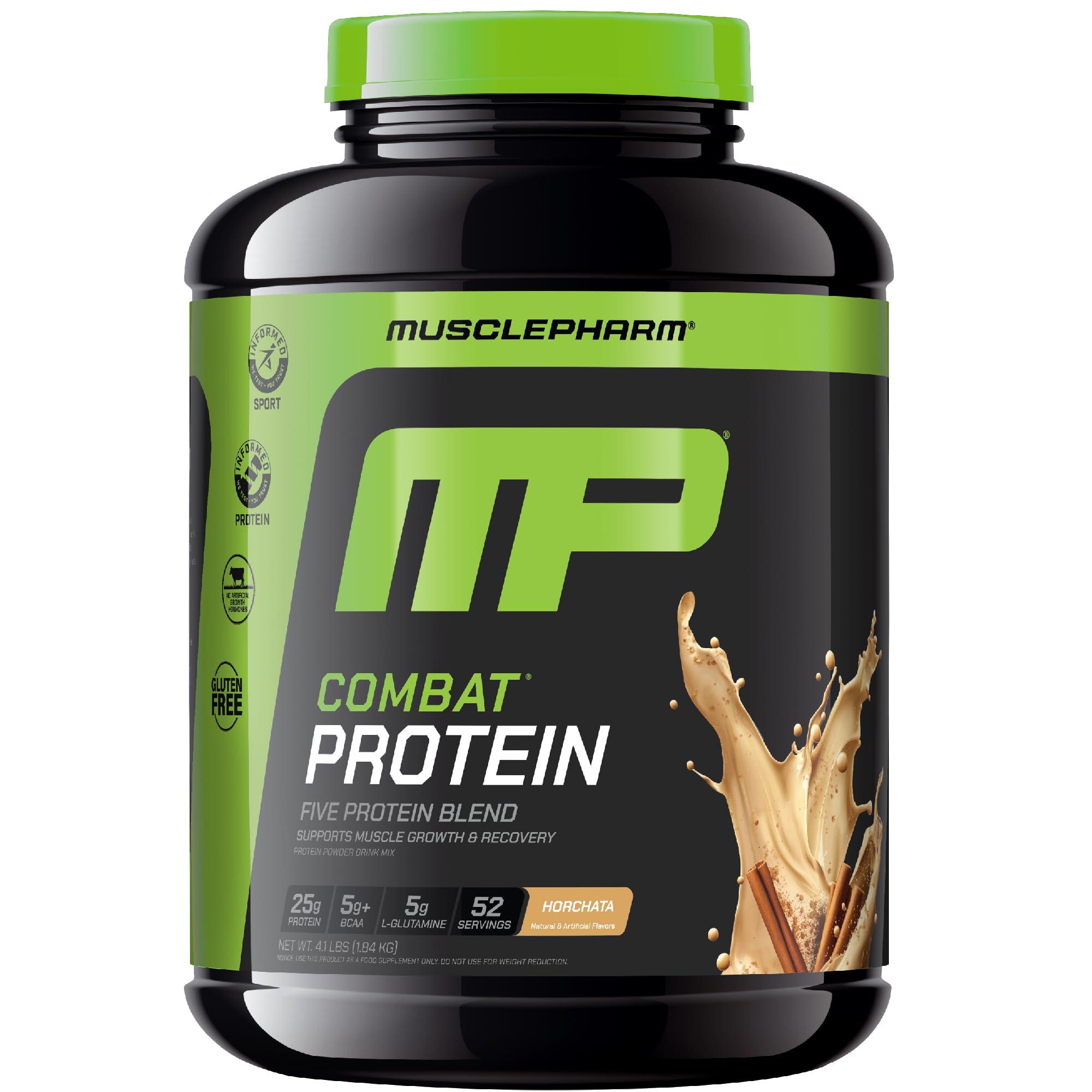 Muscle Pharm MusclePharm Combat Protein Powder, Horchata Flavor, Fuels Muscles for Productive Workouts, 5 Protein Sources Including Whey Protein Isolate & Egg Albumin, Gluten Free, 4 lb, 52 Servings