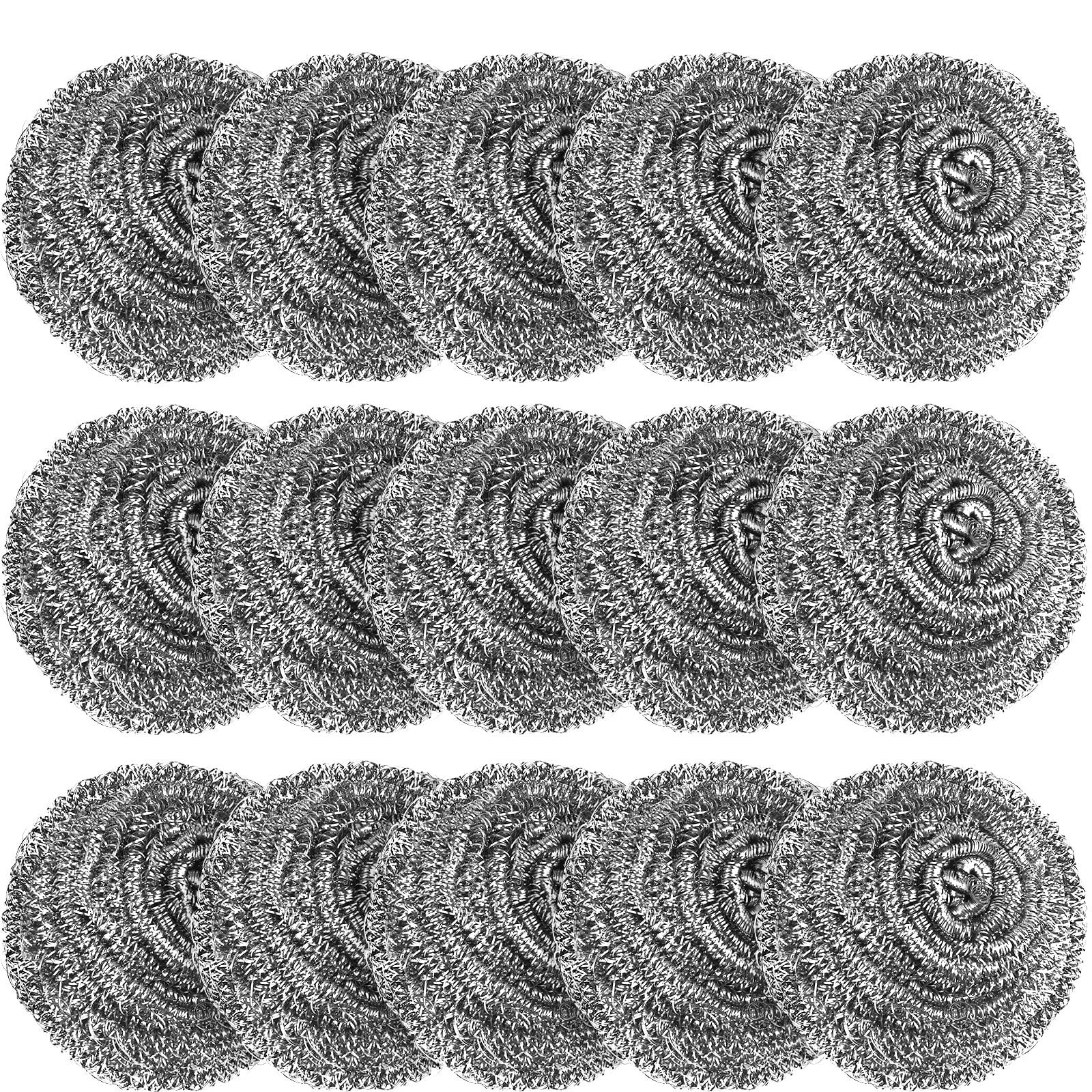 VOPTON 15 Pack Steel Wool Scrubber, Metal Kitchen Scrubbing Sponges, Dishwashing Scouring Pads Heavy Duty, Premium Stainless Steel Scrubbers for Cleaning Dishes Pots and Pans Bathroom Oven (Sliver) by VOPTON