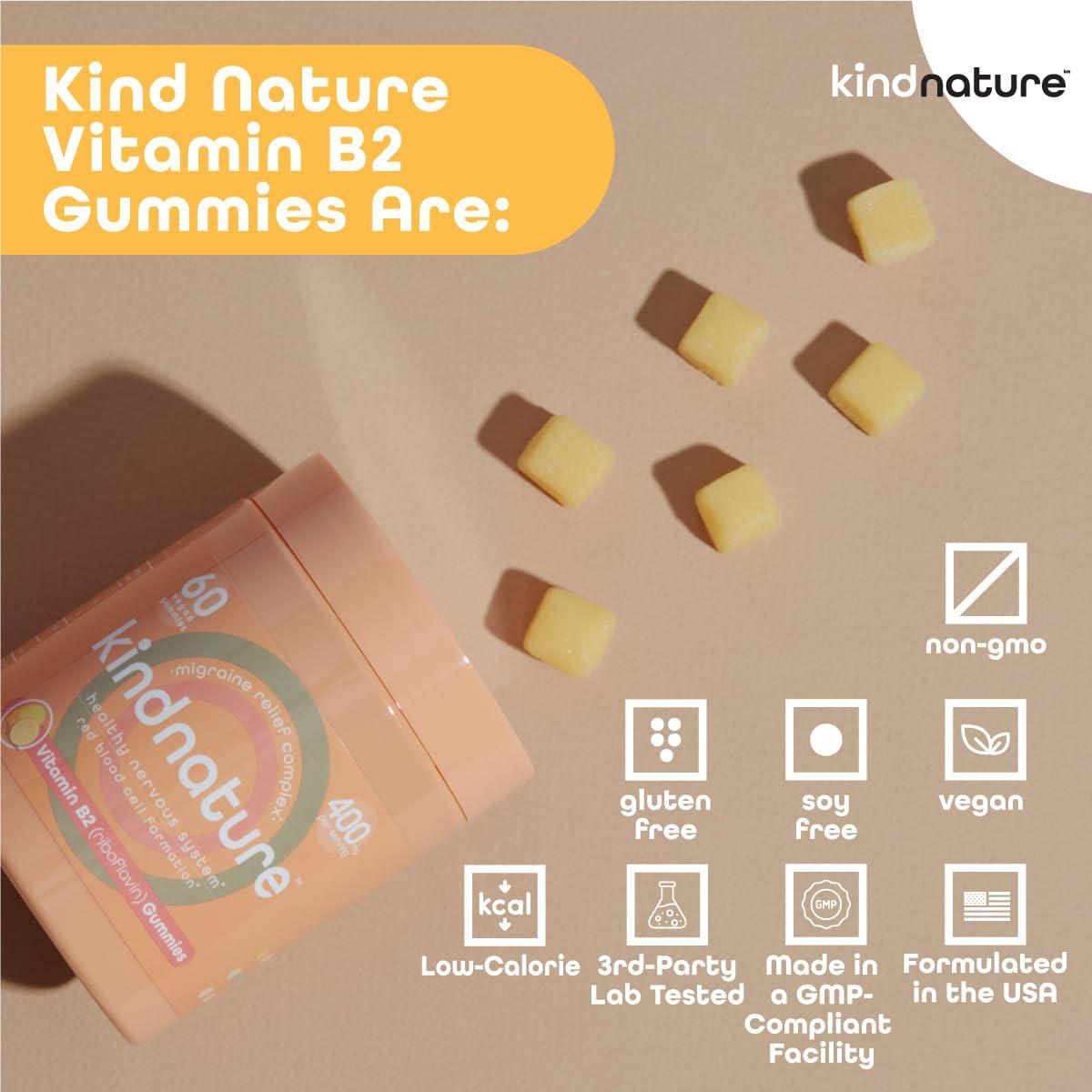 kindnature Kind Nature Vitamin B2 Gummies - Riboflavin 400mg Supplement for Kids & Adults - Non-GMO, Soy & Gluten-Free, Vegan Chewable Gummies (30 Day Supply)