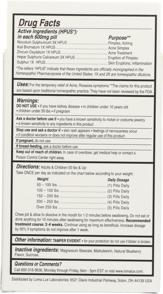 Loma Lux Lomalux Acne Pill, 60 Quick Dissolving Pills Each (Pack of 2)