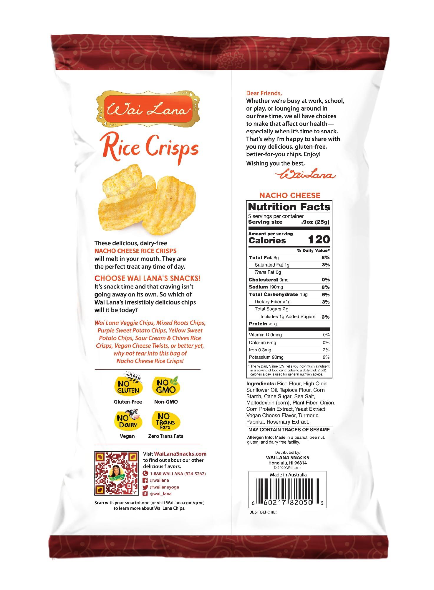 WAI LANA Wai Lana Chips Rice Crisps – Nacho Cheese, Gluten-Free, Vegan, Non-GMO, 4.5 oz (Count of 6)