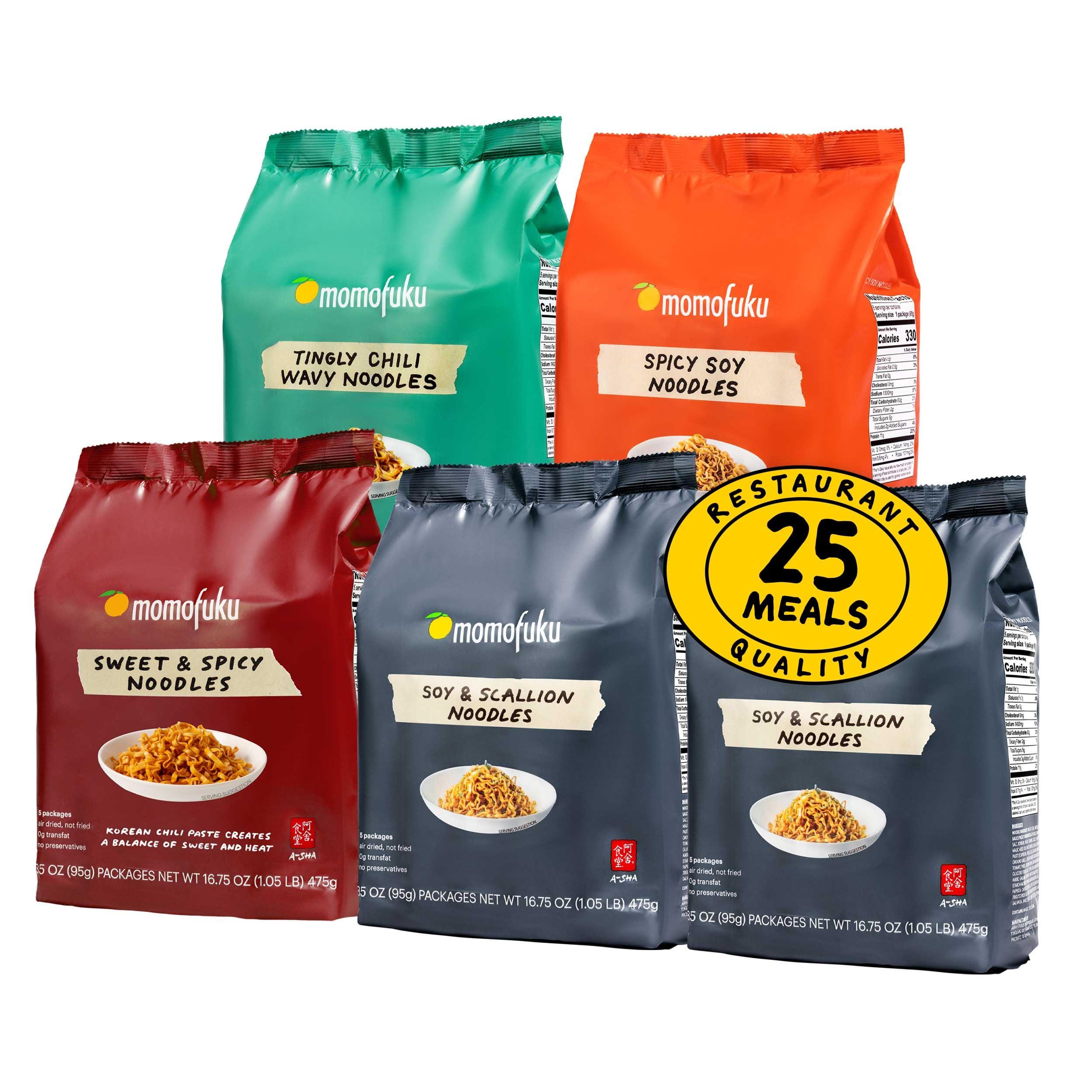 MOMOFUKU Momofuku Ramen Noodle Variety Pack by David Chang, 25 Count (Pack of 5) Air-Dried Never Fried Vegan Instant Noodles with 11g of Plant Based Protein