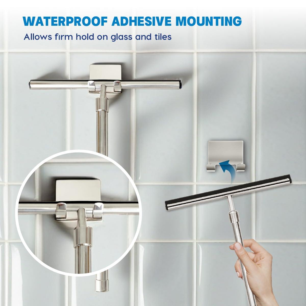 Grand Fusion Housewares Grand Fusion Shower Squeegee with Long Handle for Glass Doors, Tile Walls, Mirrors and Windows. Telescoping Squeegee for Glass Cleaning. Bathroom Stainless Steel Squeegee, 10inch Wide, Chrome  1pk