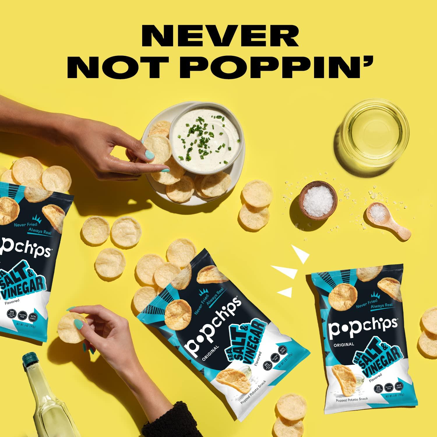 popchips Popchips Potato Chips, Sea Salt & Vinegar, 4ct 5.0oz Share Bags, Low-Calorie, Gluten Free, Salty Snacks for Adults and Children, Non-GMO, Vegan & Kosher Friendly, 130 Calories Per Serving