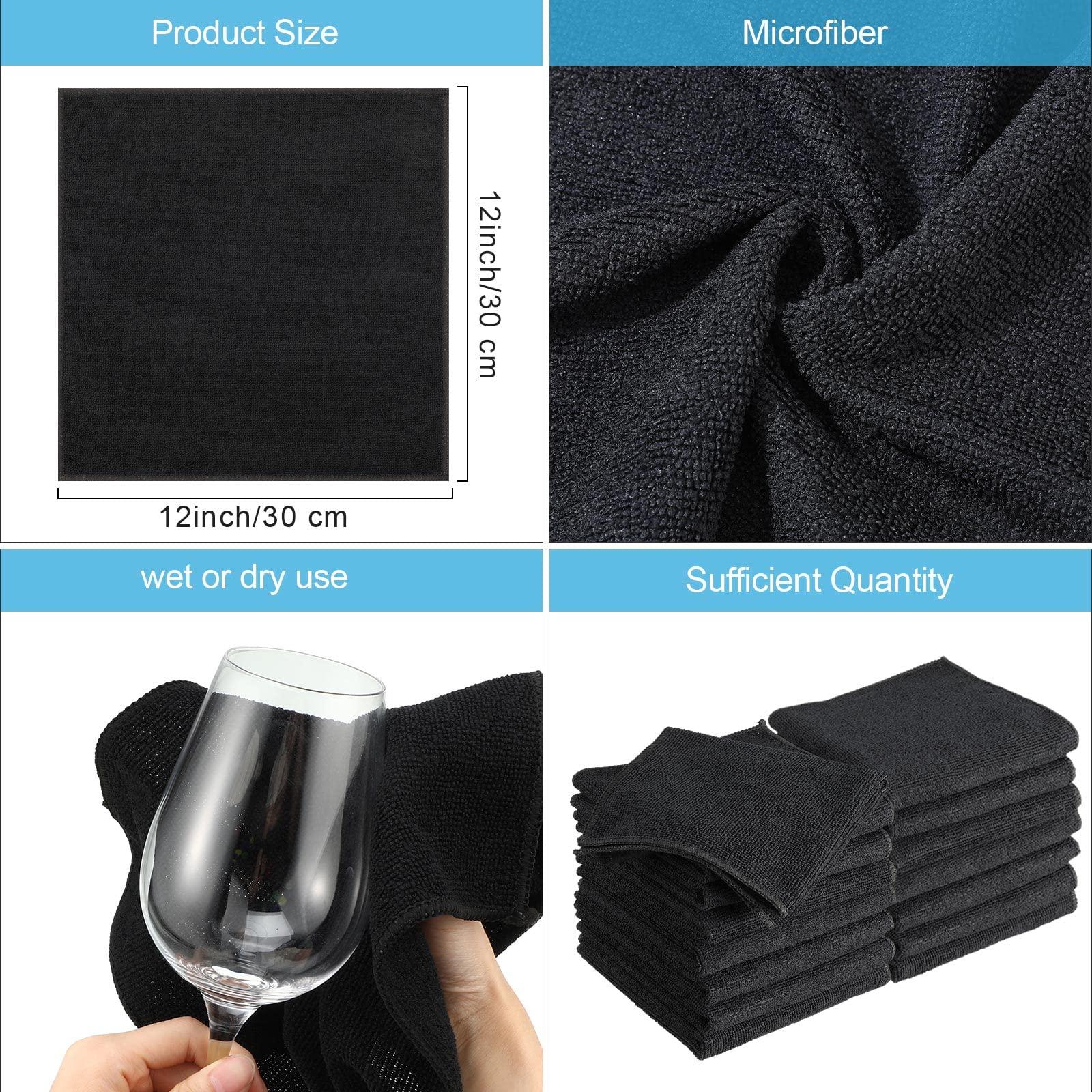 Tenare Tenare 100 Pack 12\'\' x 12\'\' Microfiber Cleaning Cloths Reusable Cleaning Rags Bulk Microfiber Towels Softer Highly Absorbent Washcloths for House Kitchen Car Window(Black)