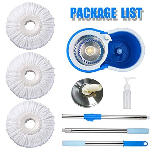 Gzdisbek Spin Mop and Bucket System | 360 Spin Mop and Bucket with Wringer Set | Mops for Floor Cleaning | 3 Microfiber Mop Replacement Head Refills | 61\" Extended Handle | Wet and Dry Use Floor Mop