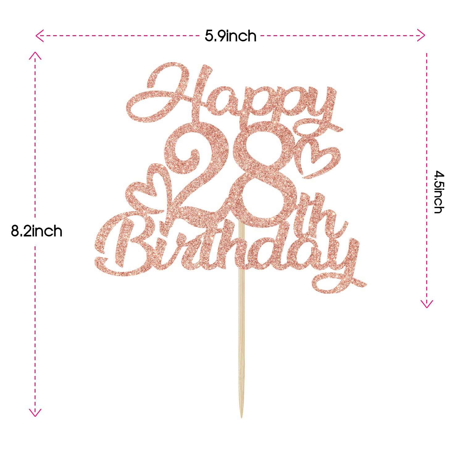 Unoggsor Unoggsor Rose Gold Glitter Happy 28th Birthday Cake Topper - Hello 28, Cheers to 28 Years, 28 & Fabulous, 28th Birthday/Anniversary Party Decorations