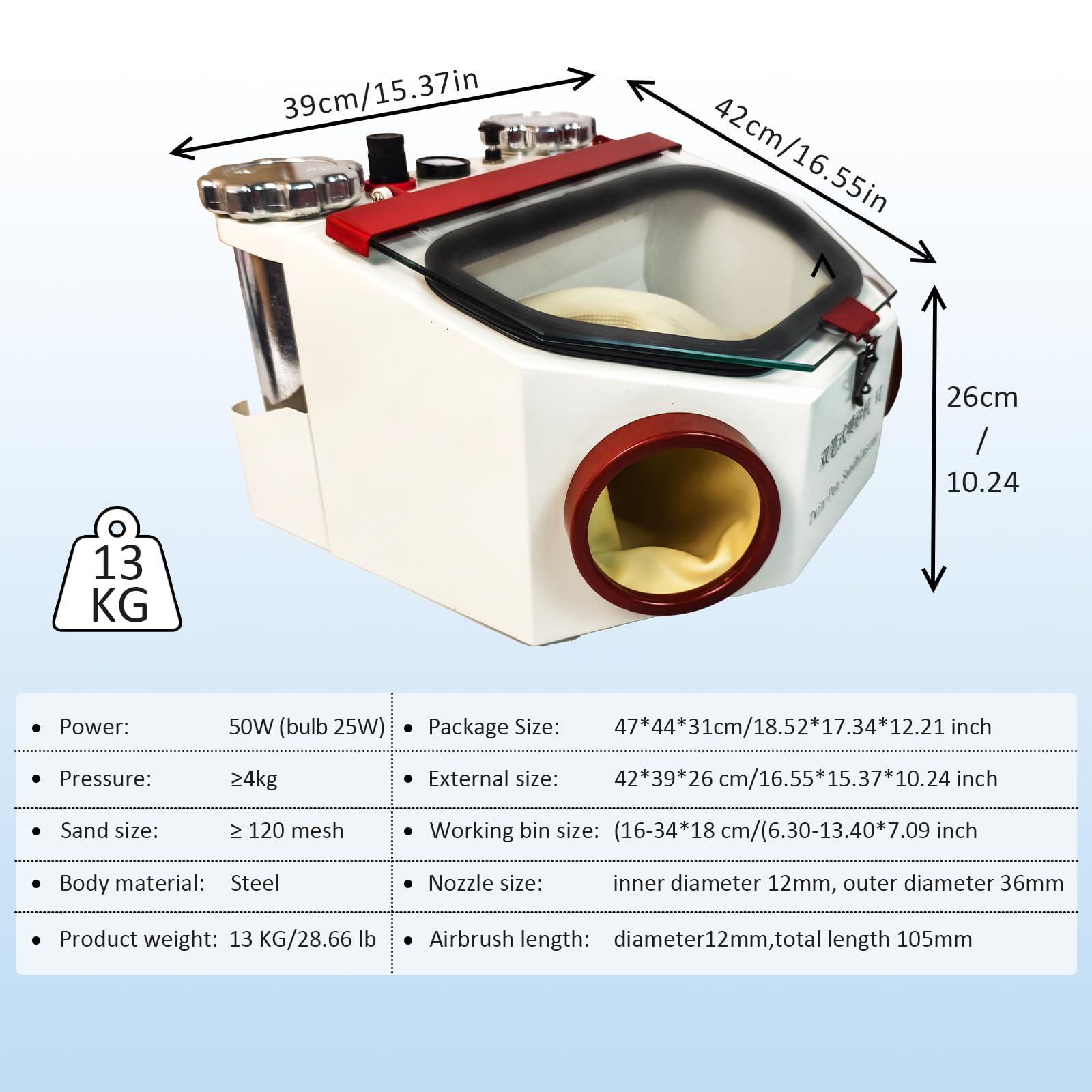 Alliph Alliph Two-Pen Sandblaster Machine, Sandblasting Machine with 2 Pens & 2 Tanks, Dental Sandblasting Equipment with Led and Glass Window for Surface Treatment of Materials