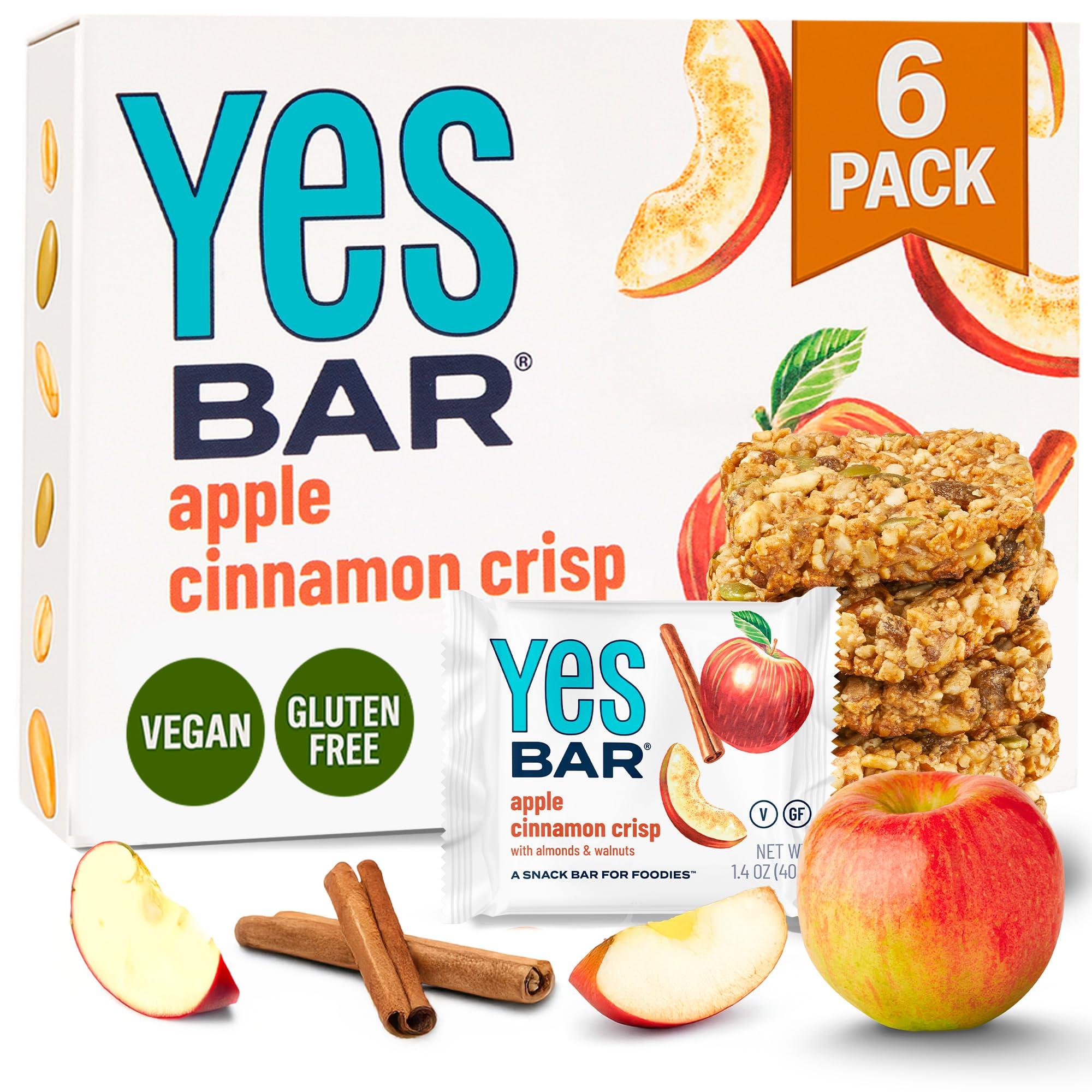 The YES Bar The YES Bar Apple Cinnamon Crisp – Plant Based Protein, Decadent Snack Bar – Vegan, Paleo, Gluten Free, Dairy Free, Low Sugar, Healthy Snack, Breakfast, Low Carb, Keto Friendly (Pack of 6)