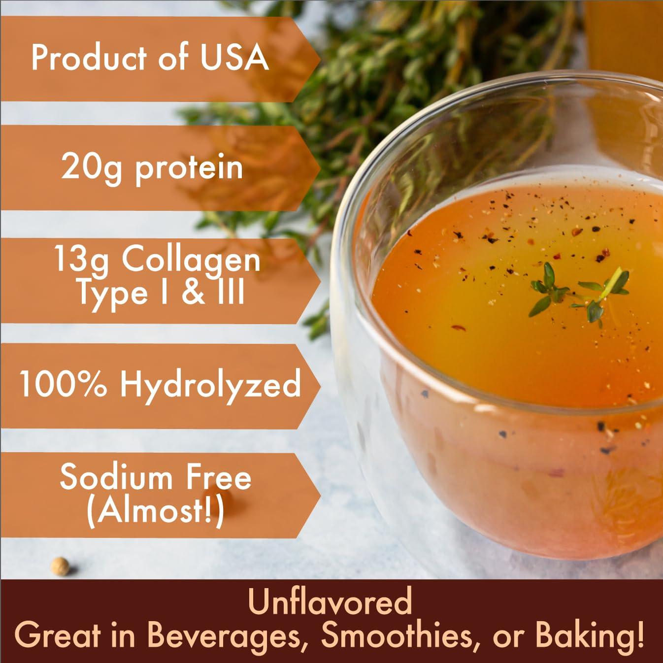 FOLONA Solo Bone Broth Protein Collagen Powder Low Sodium, 16g Hydrolyzed Collagen Type I & III, for Healthy Skin, Nails, Hair, Joints & Digestion, Grass Fed, 1 lb (Canister - Net Wt. 1 lb. Powder)