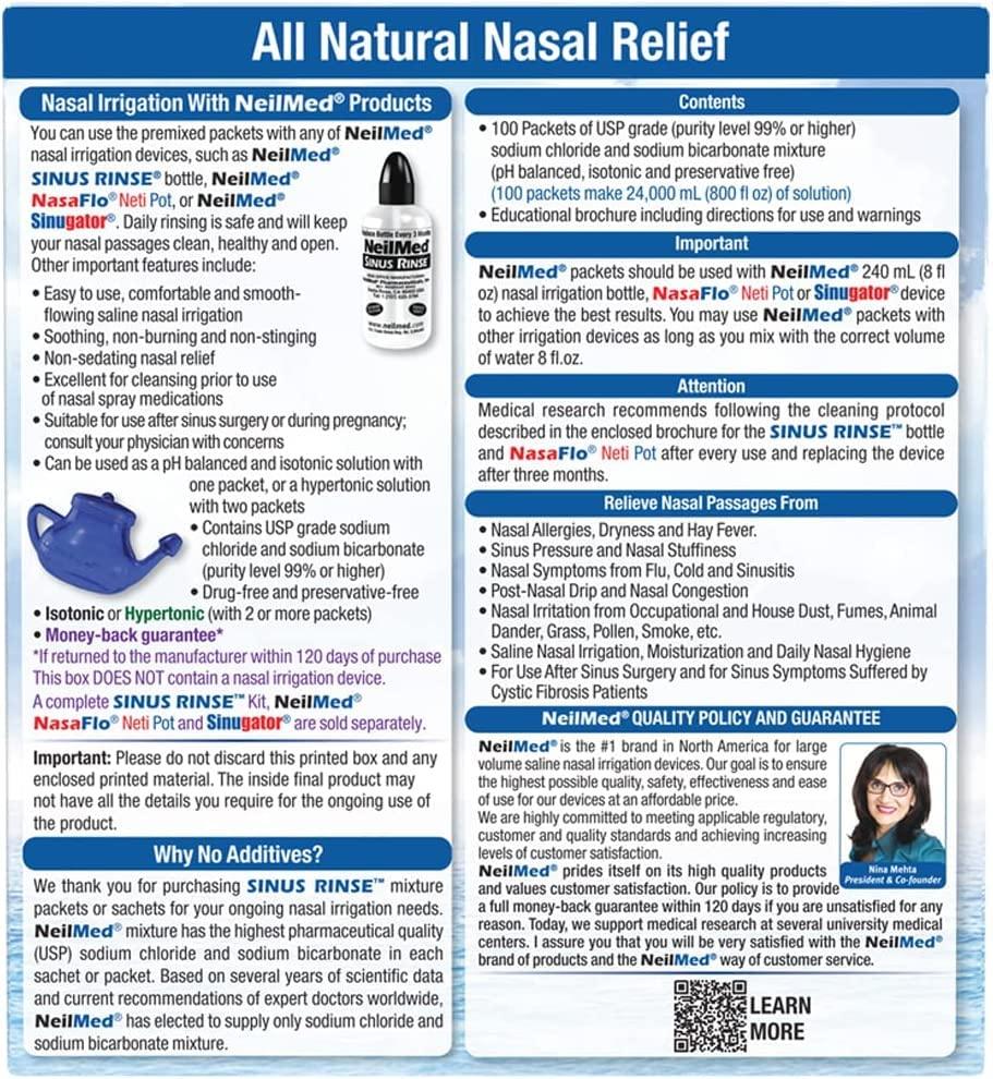 NeilMed NeilMed Sinus Rinse All Natural Relief Premixed Refill Packets 100 Each (Pack of 2)