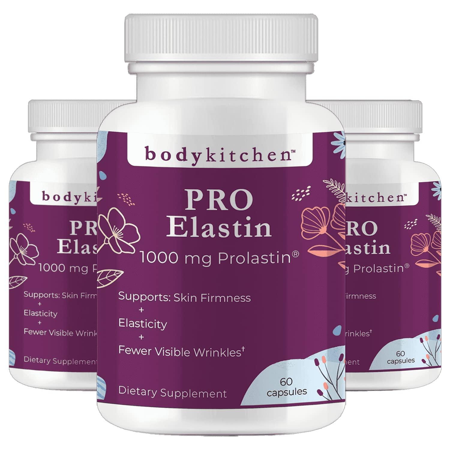 Body Kitchen Body Kitchen Pro-Elastin 1000 mg Elastin Supplement, Reduce Signs of Aging, Improved Skin Health, Firmness & Elasticity, Fewer Wrinkles, Veggie Caps (Pack of 3)