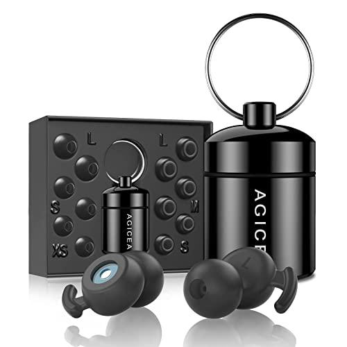 AGICEA Ear Plugs for Noise Reduction, Noise Cancelling Ear Plugs, Hearing Protection Earplugs, Soft and Reusable Ear Plugs for Sleeping, Study or Flights, 14 Silicone and Foam Ear Tips in XS/S/M