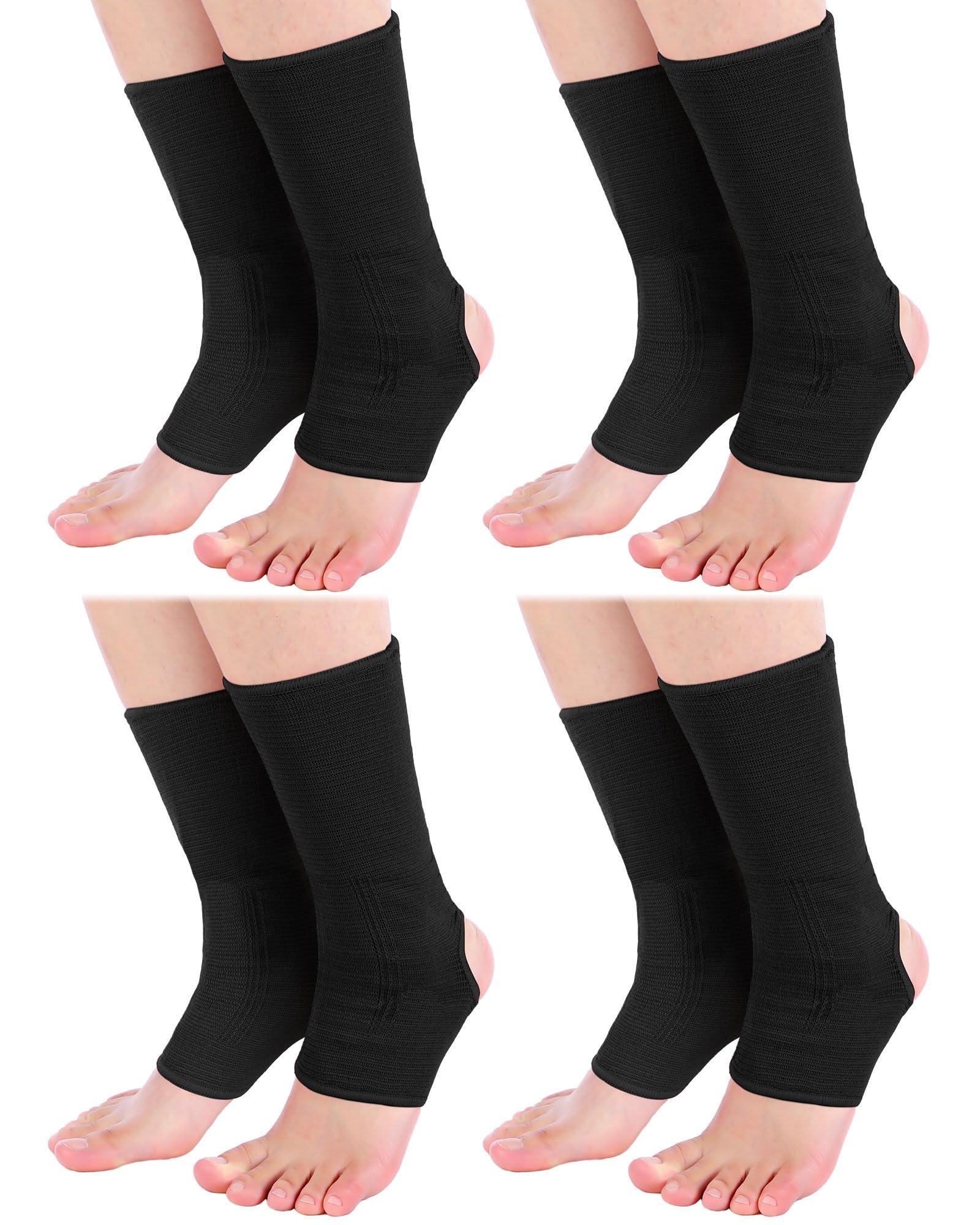 Handepo Handepo 4 Pairs Muay Thai Ankle Wraps MMA Compression Foot Sleeve Ankle Braces Sock Support for Men Women Kickboxing Martial Arts Gym Running Sports(Black)