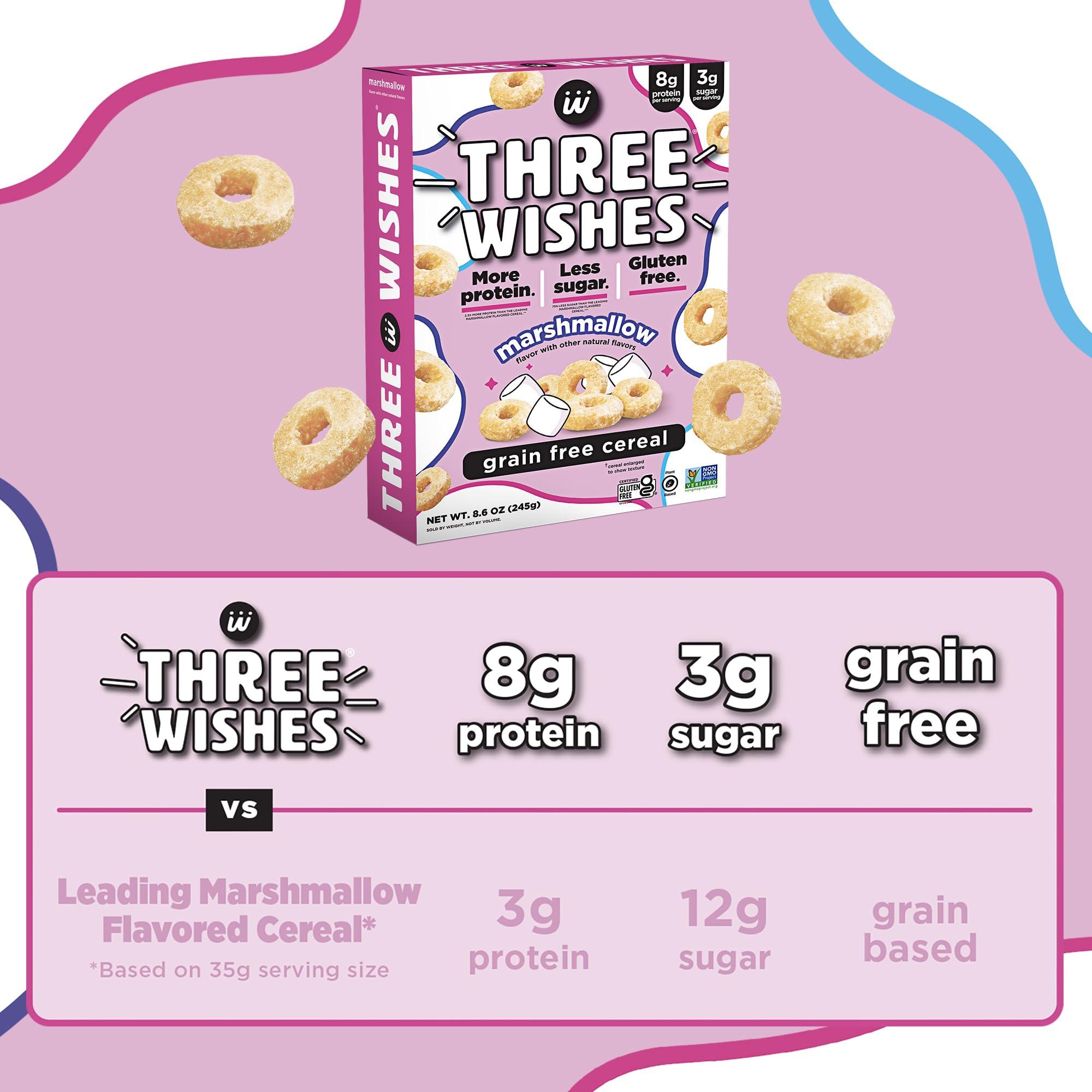 Three Wishes Protein and Gluten Free Breakfast Cereal by Three Wishes (3-Pack) - Marshmallow 8g of Protein and 3g of Sugar Snack - Kosher, Grain-Free, Dairy-Free, Vegan and Peanut-Free - Non-GMO