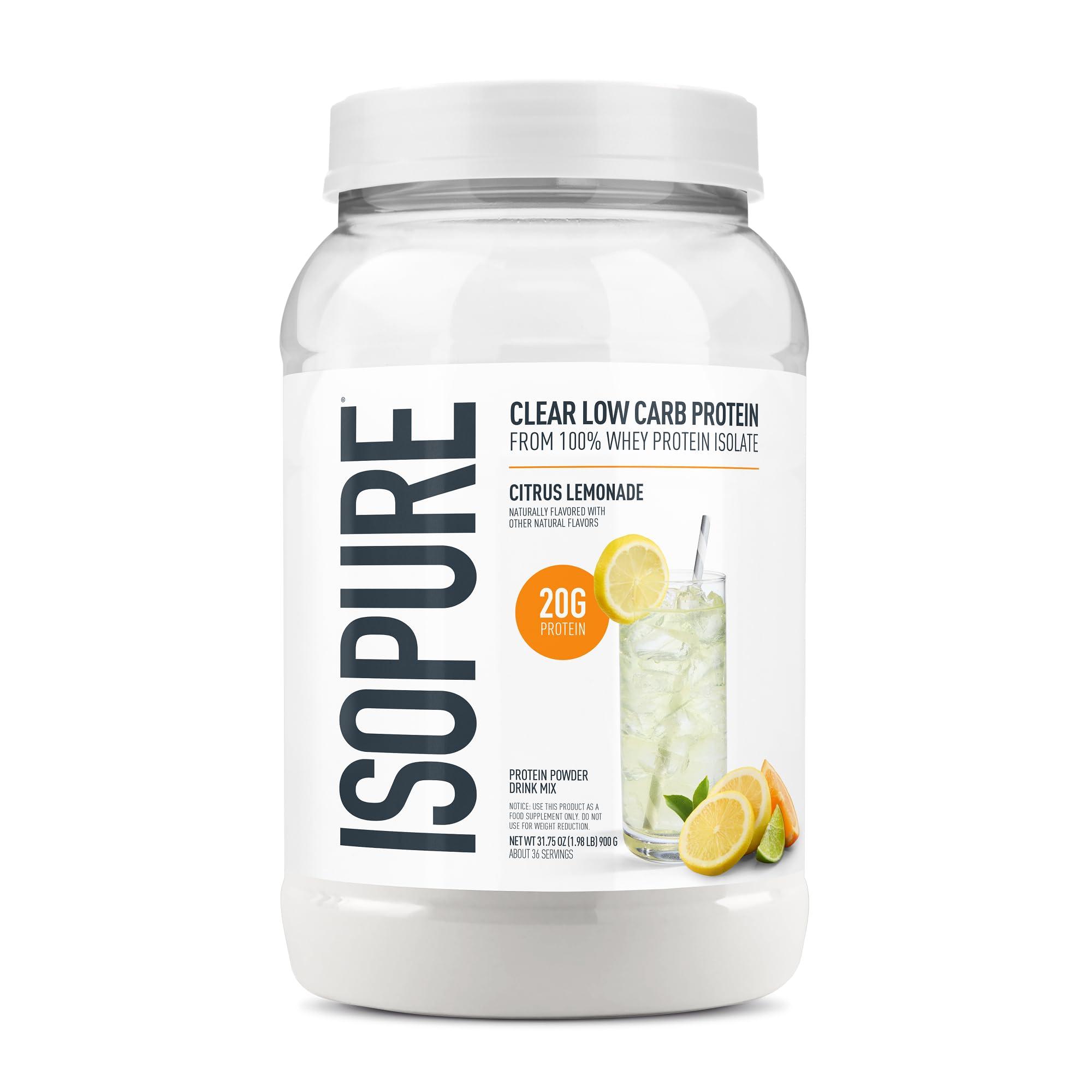 Isopure Isopure Clear Whey Isolate Protein Powder Infusions, Lactose Free, Gluten Free, Naturally Flavored, Citrus Lemonade, 20g Protein Per Serving, 1.9 Lb, 36 Servings