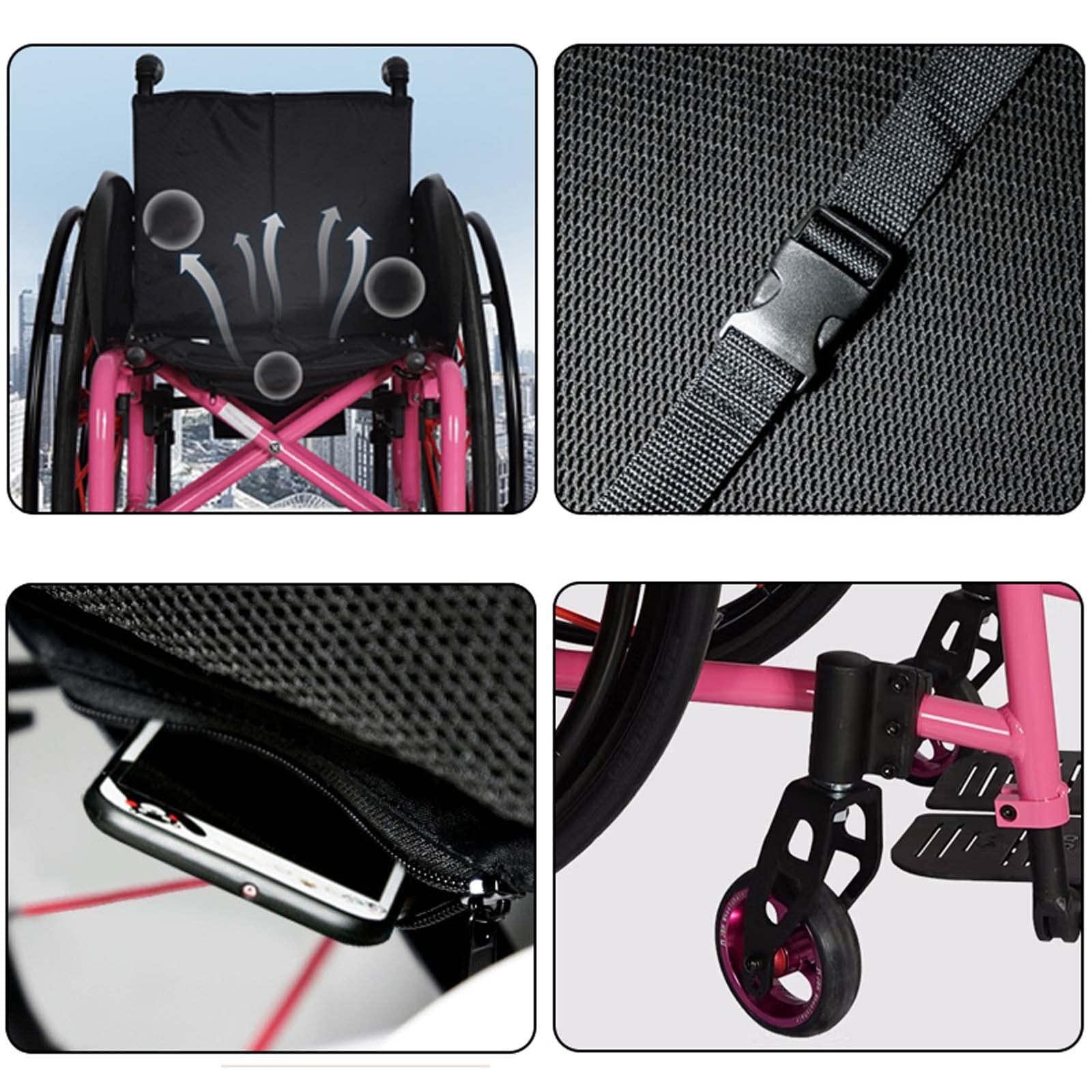 CUIOT Sports Wheelchair - Lightweight Folding Transport Wheelchairs with Adjustable Footrest And Seat Height, Aluminum Alloy Sports Leisure Racing Chair with Anti-Tipper for Disabled, 24" Rear Wheels,Gold,S