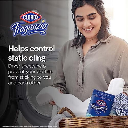Clorox Clorox Fraganzia Dryer Sheets in Ocean Scent, 80 Count | Wrinkle-Reducing Fabric Softener Sheets | Best Laundry Dryer Sheets with Long-Lasting Ocean Scent