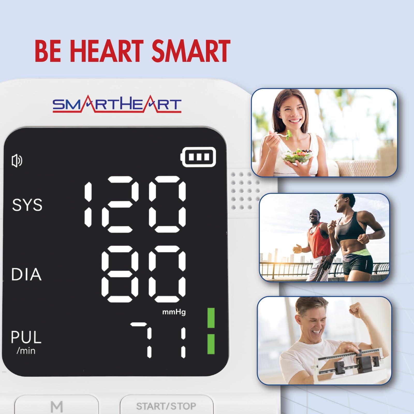 Heartsmart SmartHeart Blood Pressure Monitor | Wide-Range Upper Arm Cuff | Talking English Spanish Audible Instructions and Results | 199-Reading Memory