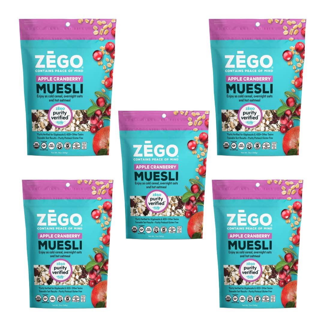 ZEGO Zego Foods Organic Superfood Oatmeal & Muesli, Certified Gluten Free (Apple Cranberry) Bundle of 5 Bags (65oz Total)