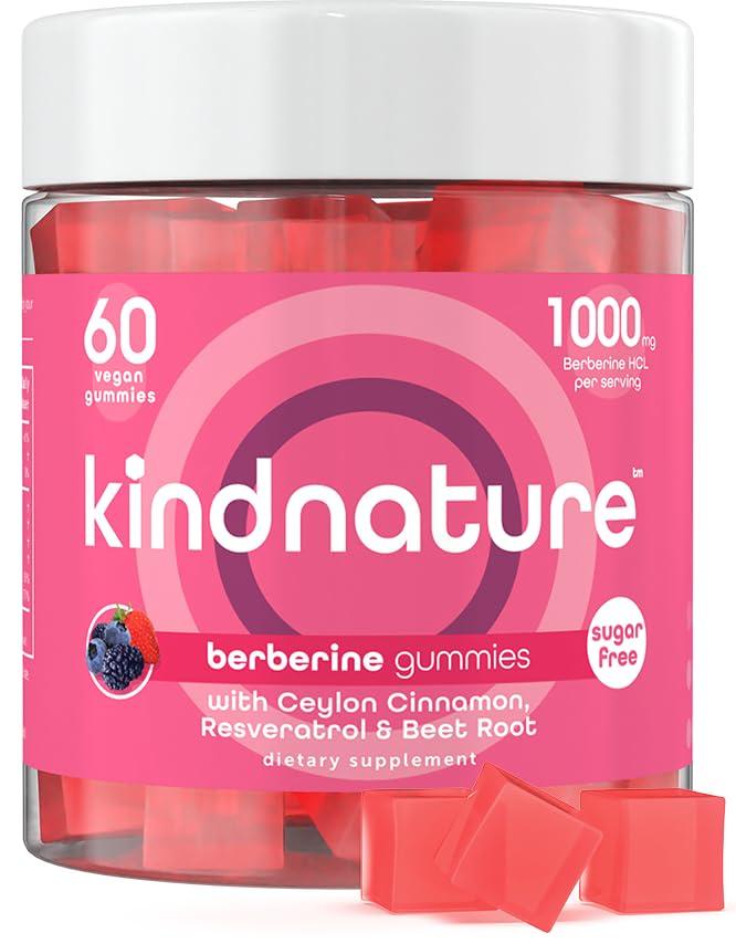 kindnature Kind Nature 1000mg Berberine Gummies - Sugar Free Natural Berberine Supplement Gummies with Ceylon Cinnamon & Beet Root - Non GMO, 3rd Party Tested Berberine Complex