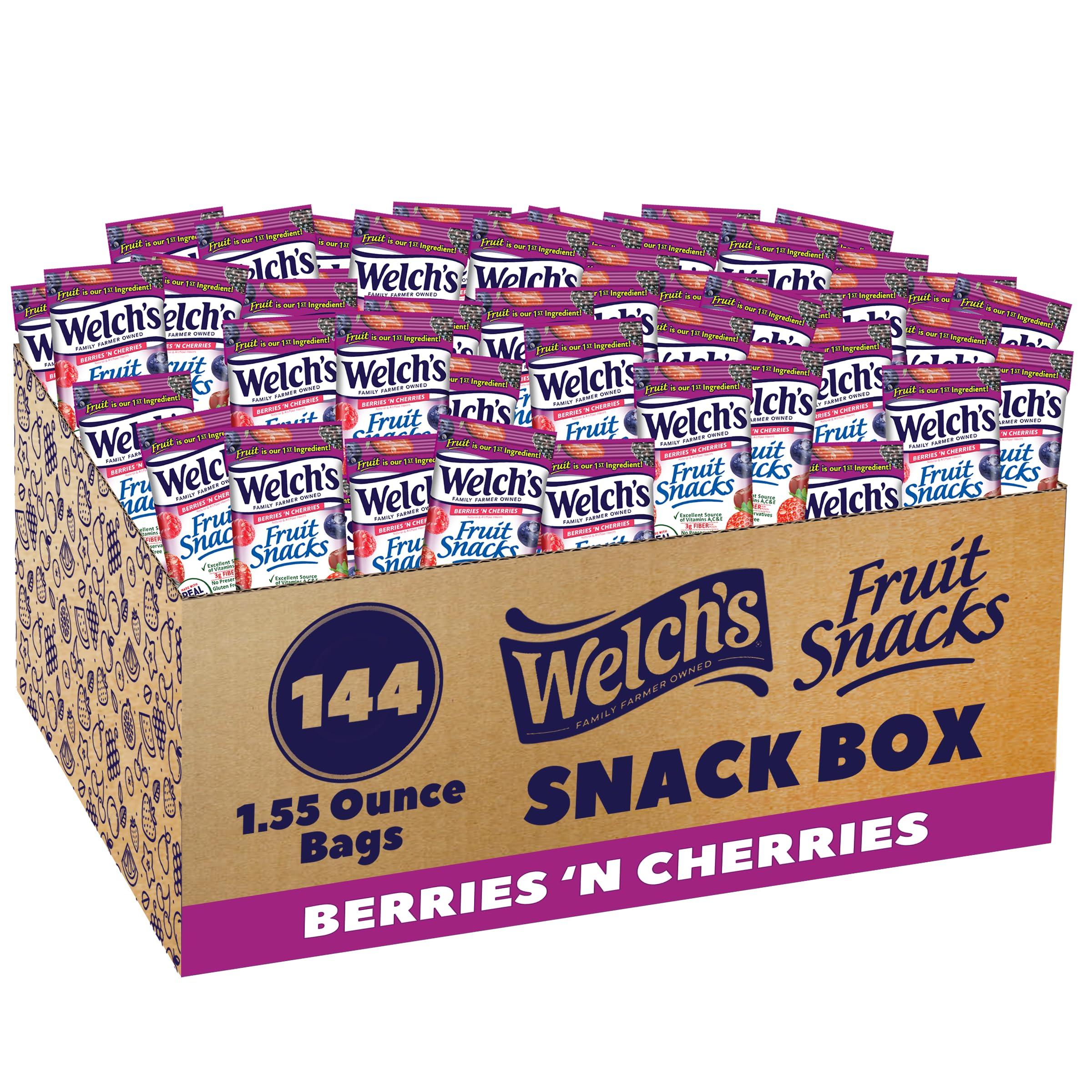Welch\'s Welch\'s Fruit Snacks, Berries \'n Cherries, Gluten Free, Bulk Pack, 1.55 oz Individual Single Serve Bags (Pack of 144)