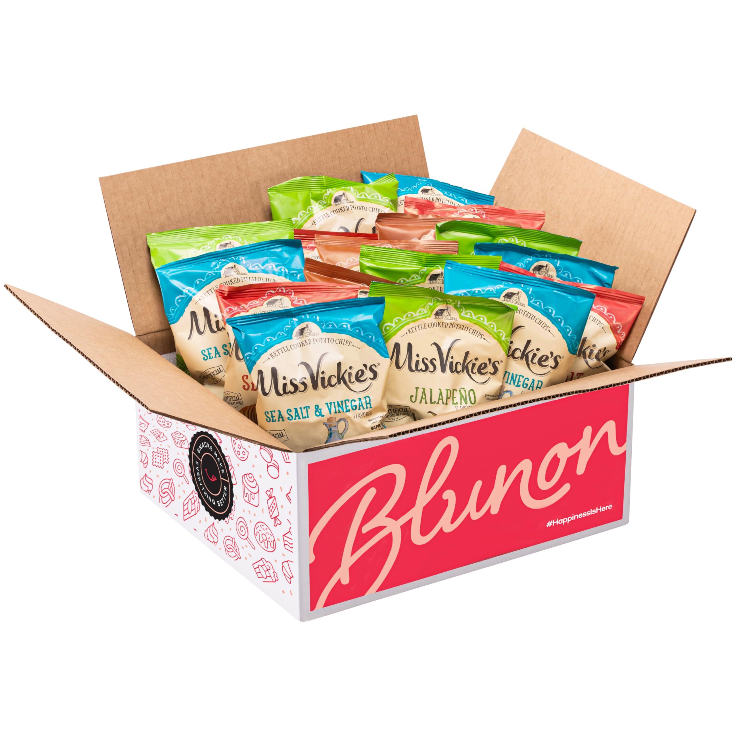 Blunon Miss Vickie Potato Chips Variety Pack - Kettle Cooked Bulk Assortment - Care Package Gift Box (30 Count)